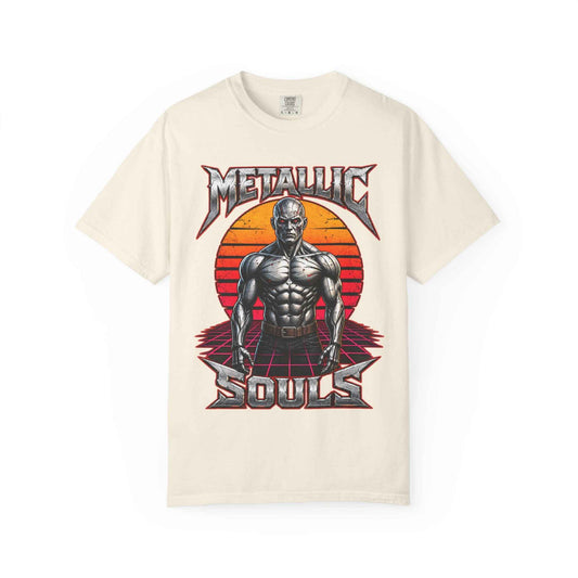 Metallic Souls T-Shirt — Retro Sunset Muscular Warrior Graphic Tee