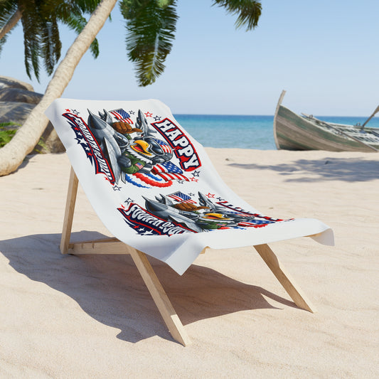 Fourth of July Eagle Beach Towel – Happy Fourth of July Patriotic USA Flag Design