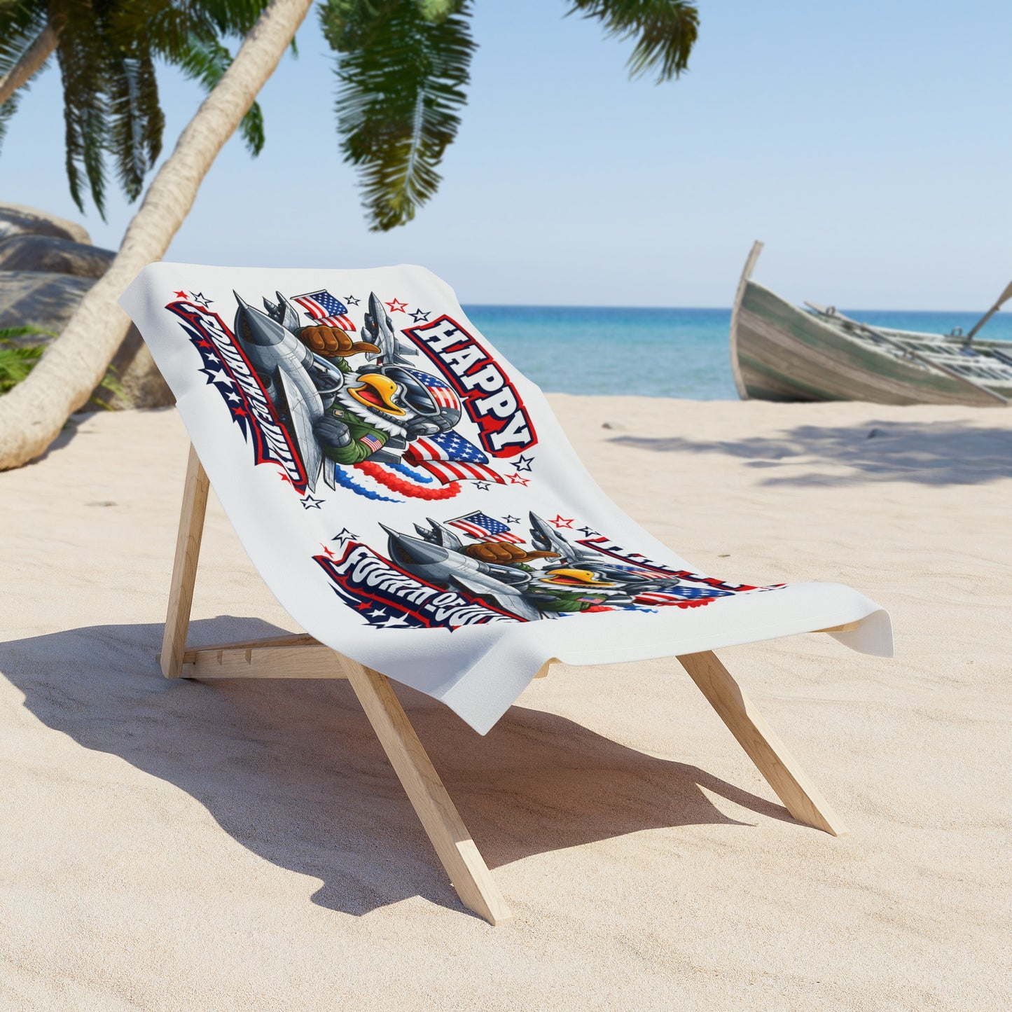 Fourth of July Eagle Beach Towel – Happy Fourth of July Patriotic USA Flag Design