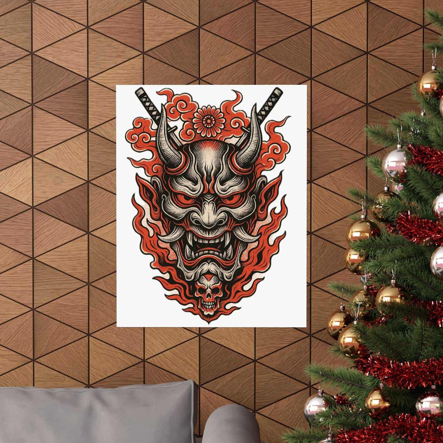 Hannya Demon Poster — Japanese Oni Mask Matte Vertical Art Print