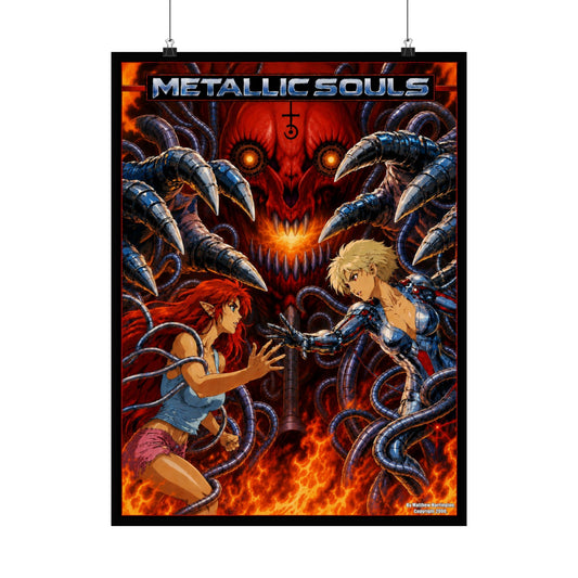Metallic Souls Anime Poster — Matte Vertical Sci‑Fi Horror Art Print