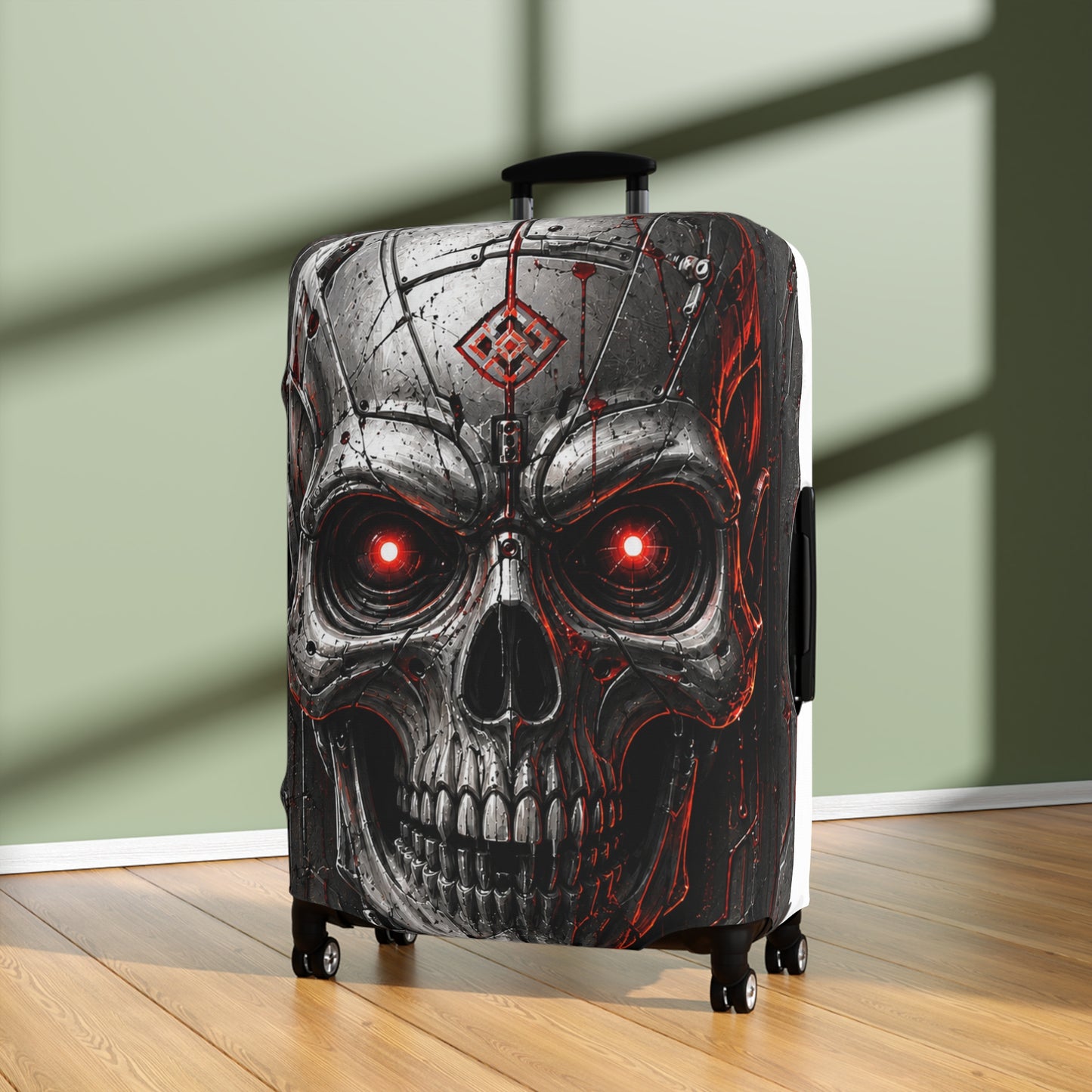 Skull Luggage Cover — Red-Eye Gothic Suitcase Protector