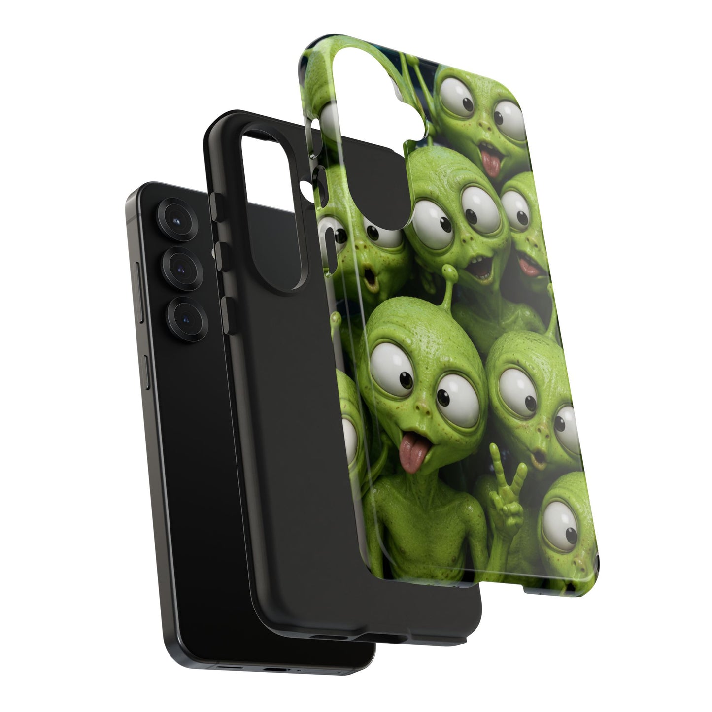 Alien Selfie Tough Phone Case — Cute Green Cartoon Aliens Protective Cover