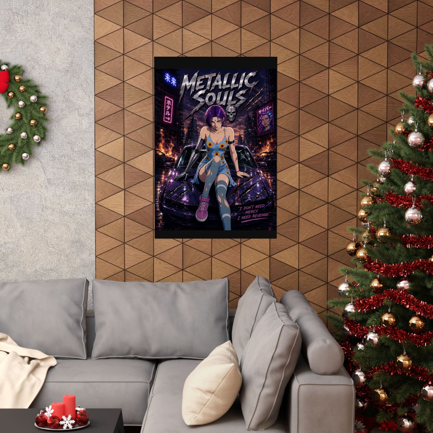 Metallic Souls Anime Poster — Cyberpunk Car Girl Matte Vertical Print