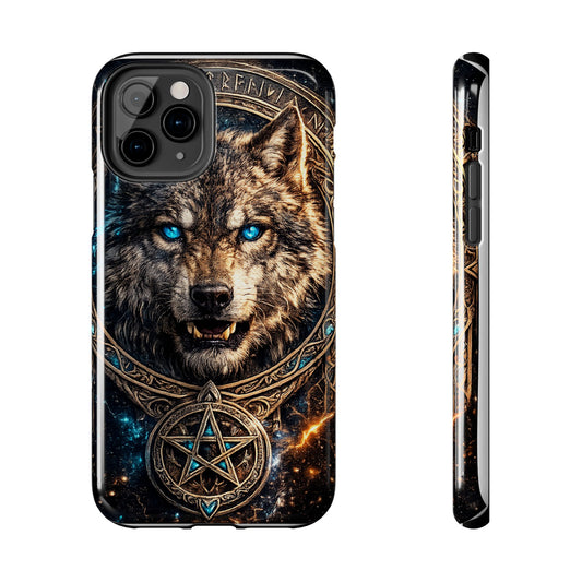 Wolf Pentagram Phone Case - Rugged Mystic Phone Cover with Glowing Blue Eyes