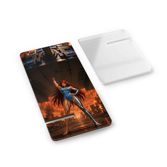 Acrylic Phone Stand – Fiery Superhero Warrior Mobile Display Stand