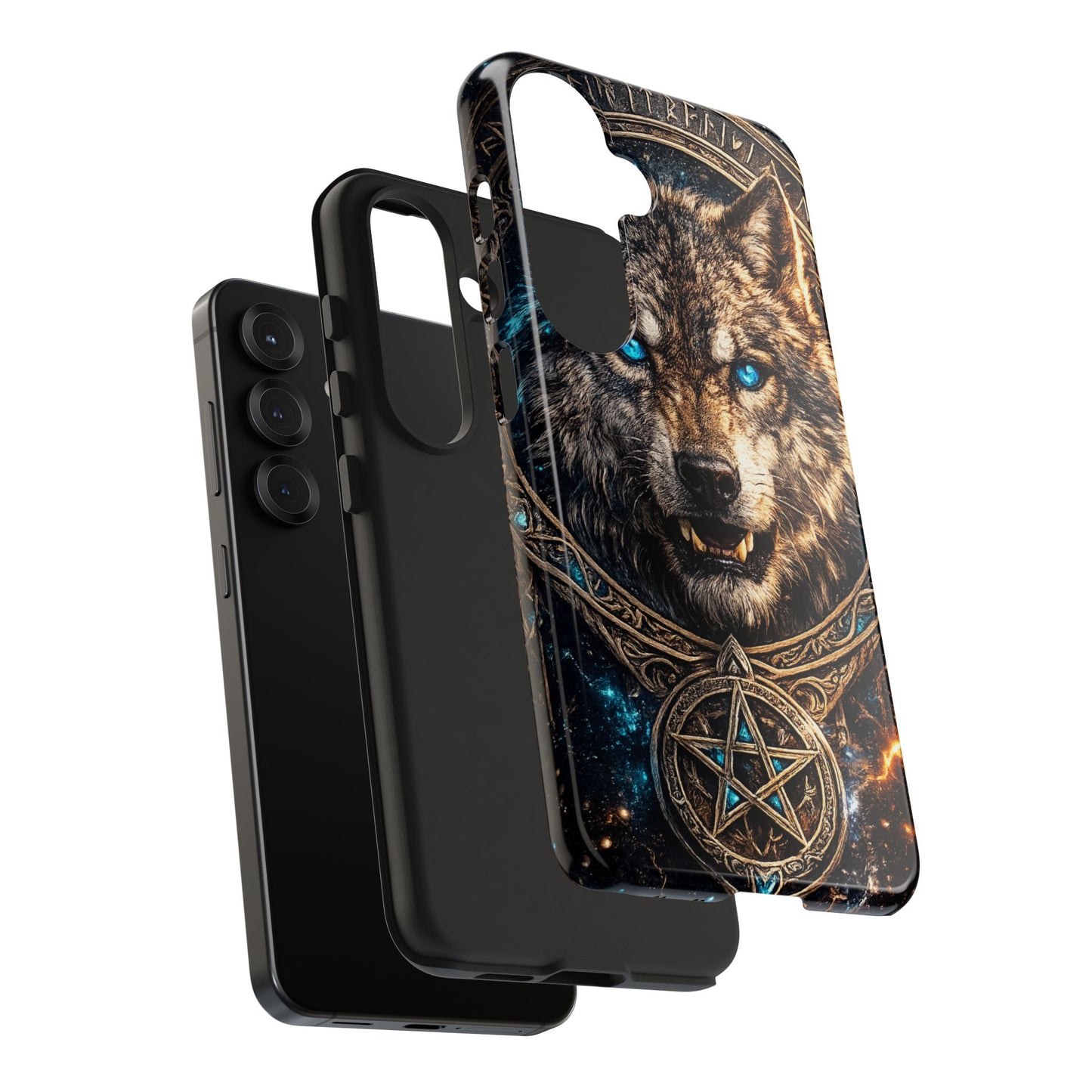 Wolf Pentagram Phone Case - Rugged Mystic Phone Cover with Glowing Blue Eyes