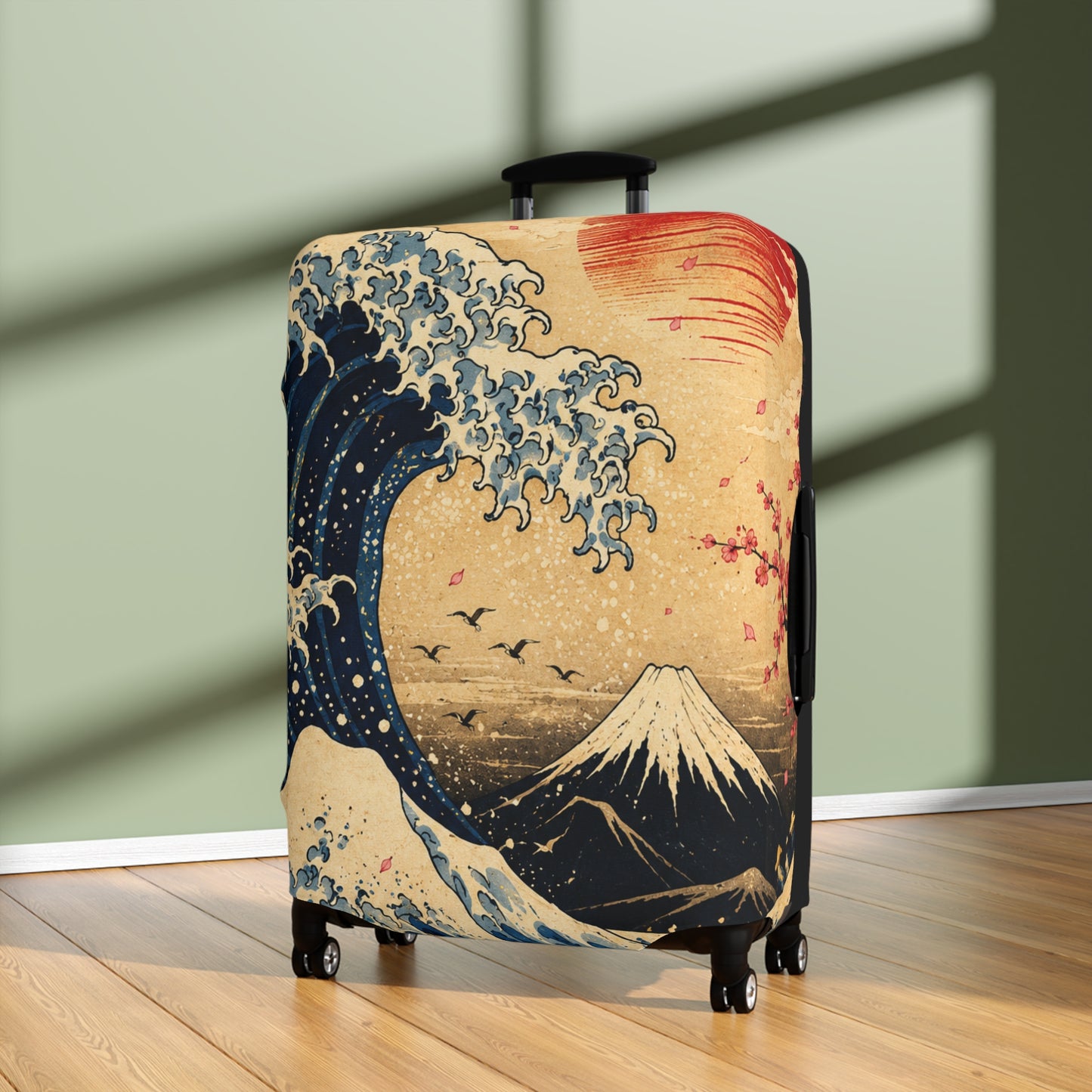 Hokusai Wave Luggage Cover — Vintage Mt. Fuji Travel Protector