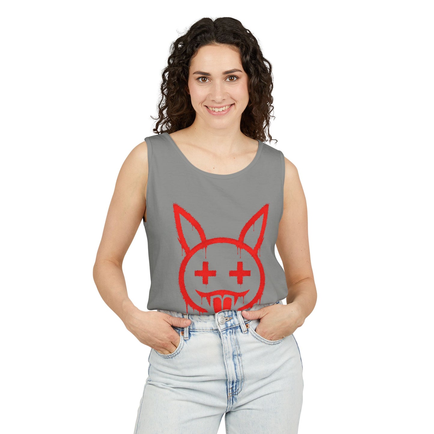 Graffiti Bunny Drip Tank Top,  Distressed Red Stencil Graphic