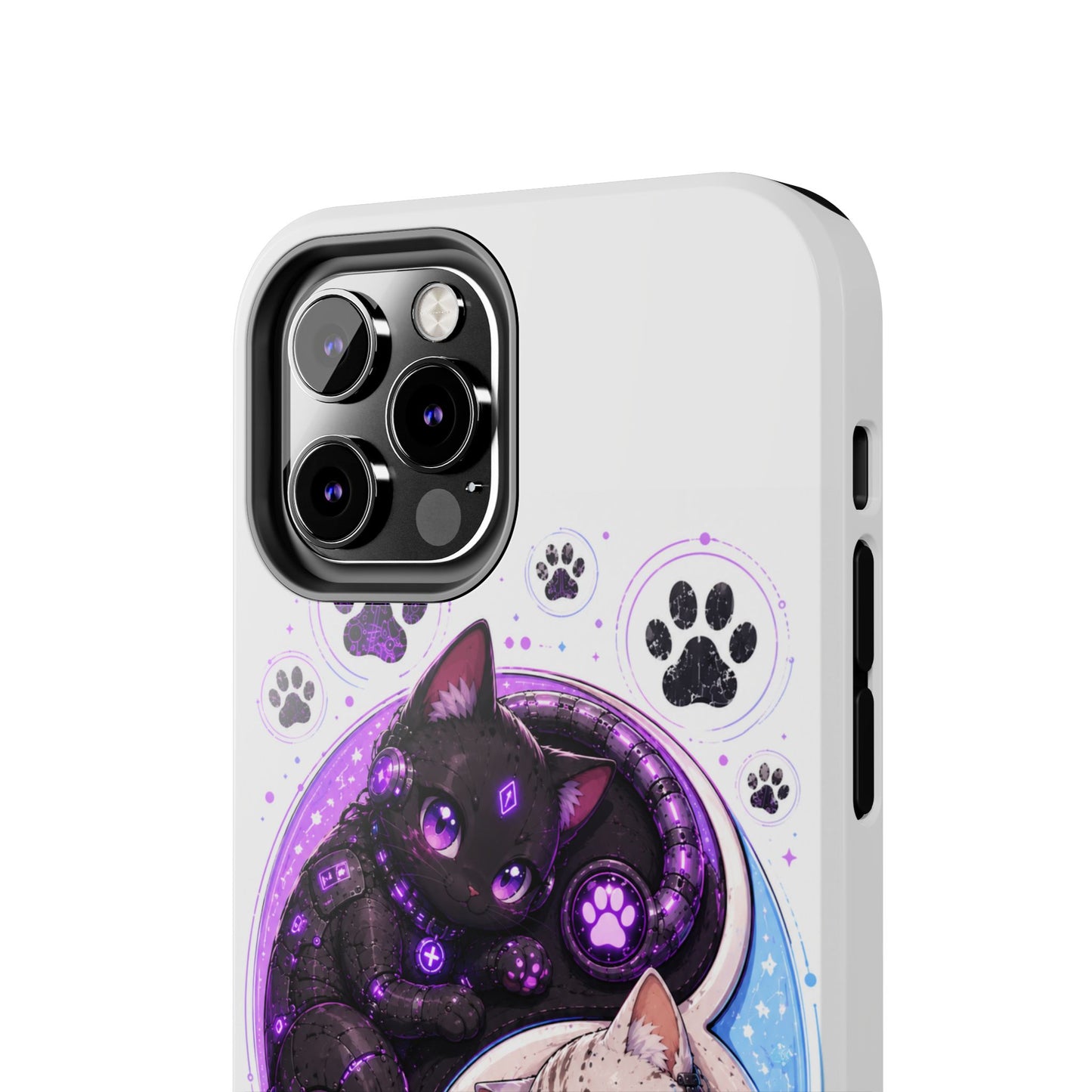 Cat Yin Yang Tough Phone Case — Black & White Kittens, Paw Print Protective Cover