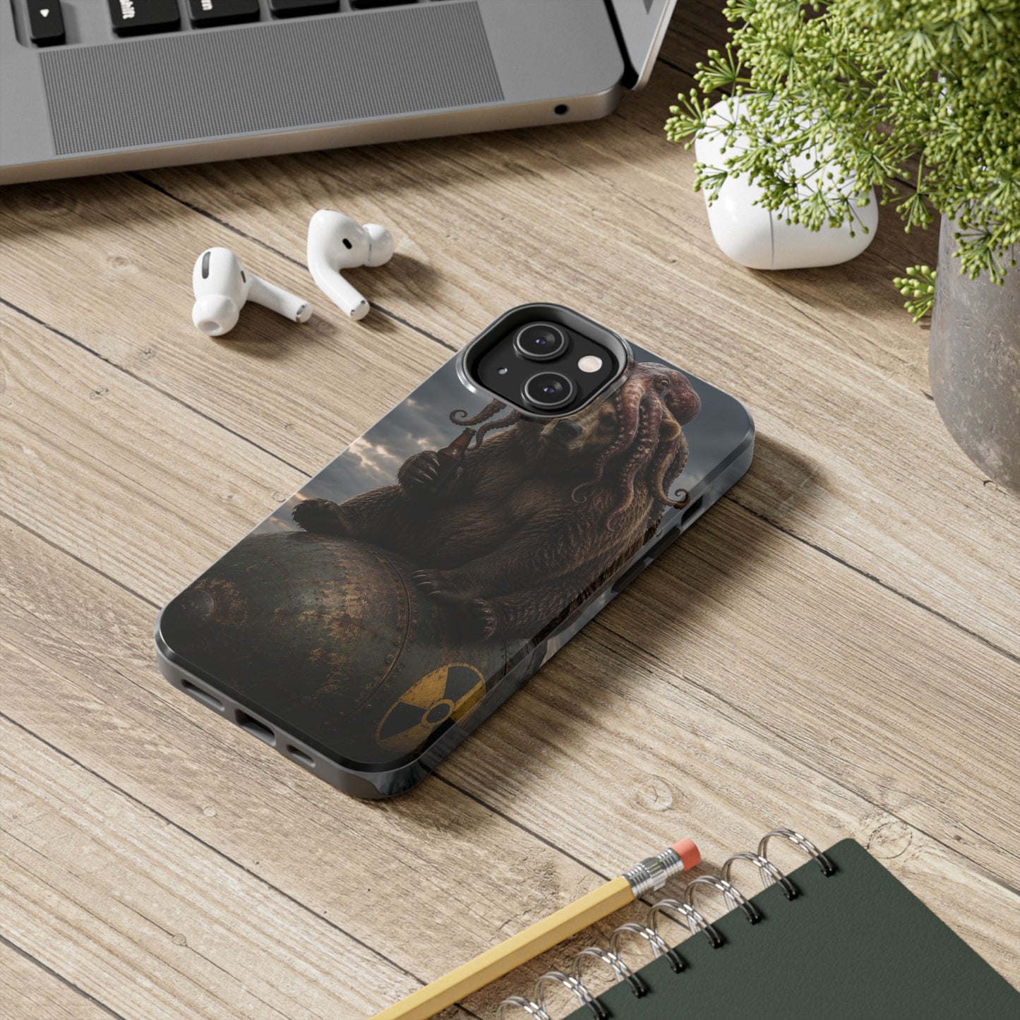Tough Phone Case — Post‑Apocalyptic Bear with Octopus Helmet on Nuclear Bomb