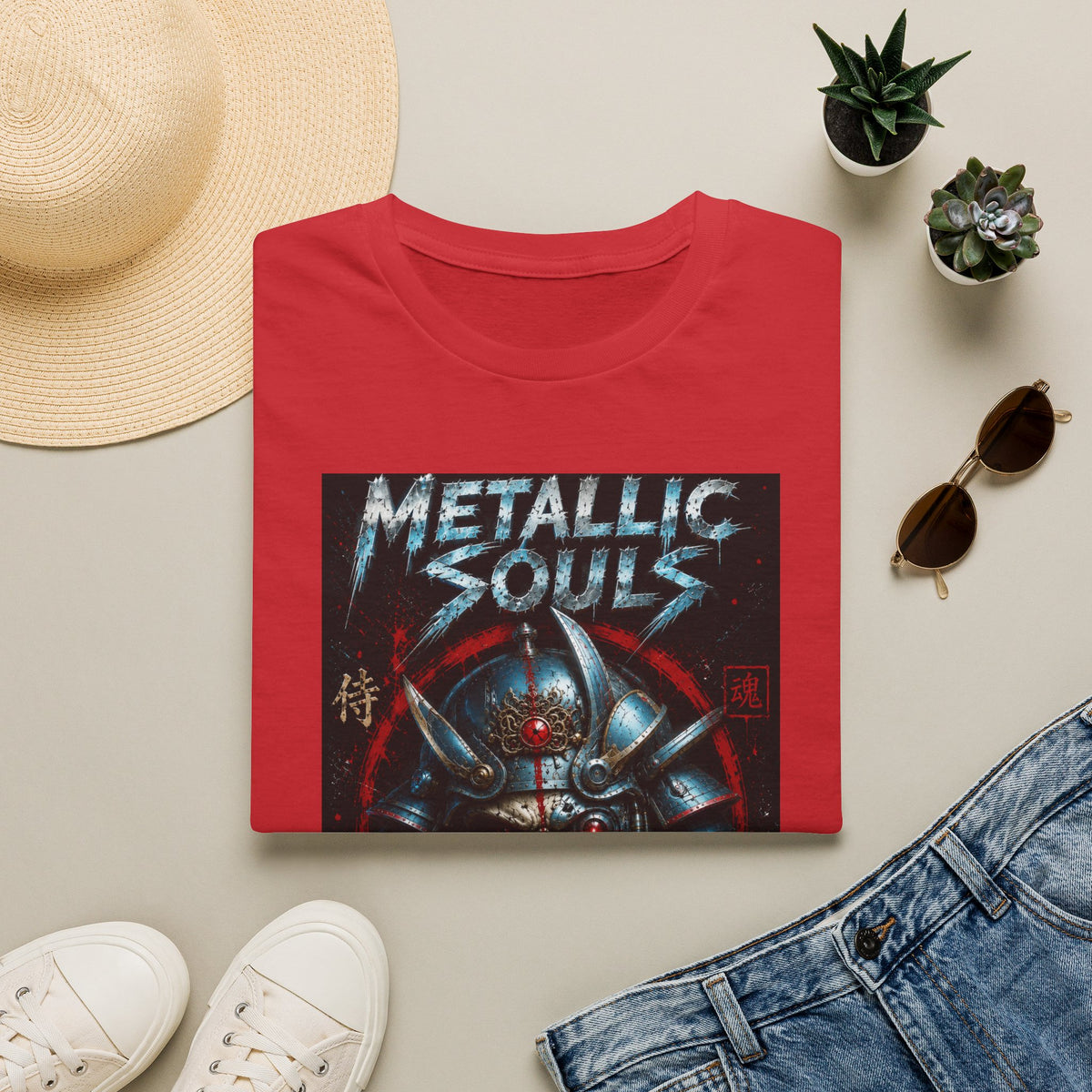 Metallic Souls Samurai Helmet T‑Shirt — Vintage Mecha Warrior Graphic Tee