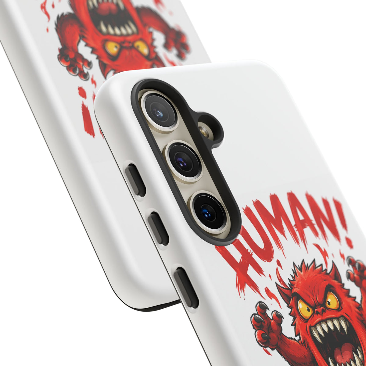 Angry Monster "HUMAN!" Phone Case — Cute Fiery Creature iPhone Cover