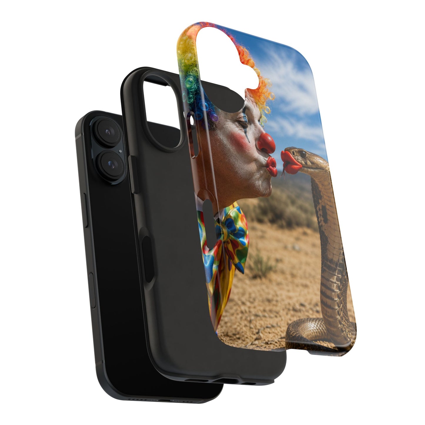 Clown & Cobra Tough Phone Case — Funny Kiss Design, Shockproof Protective Cover