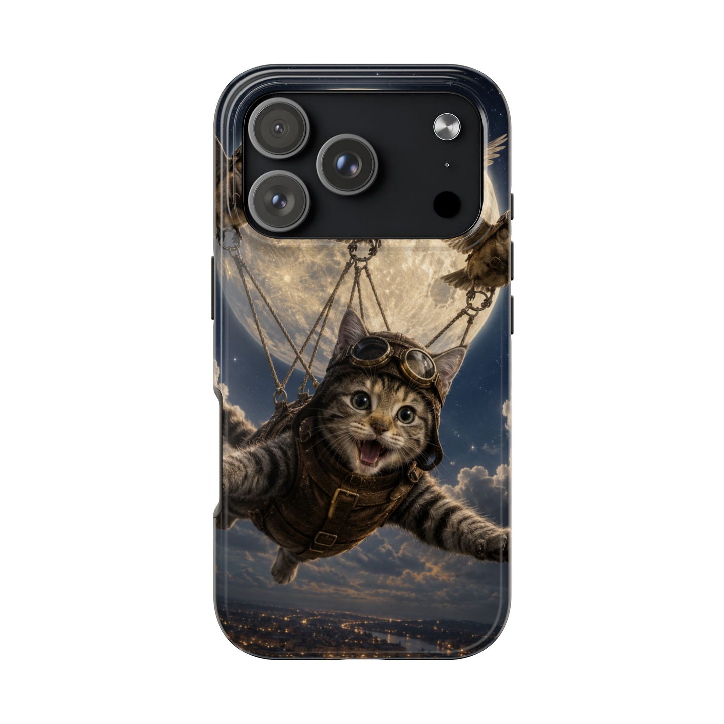 Cat Pilot Phone Case — Adventure Kitty Moonlit Flight Tough Protection