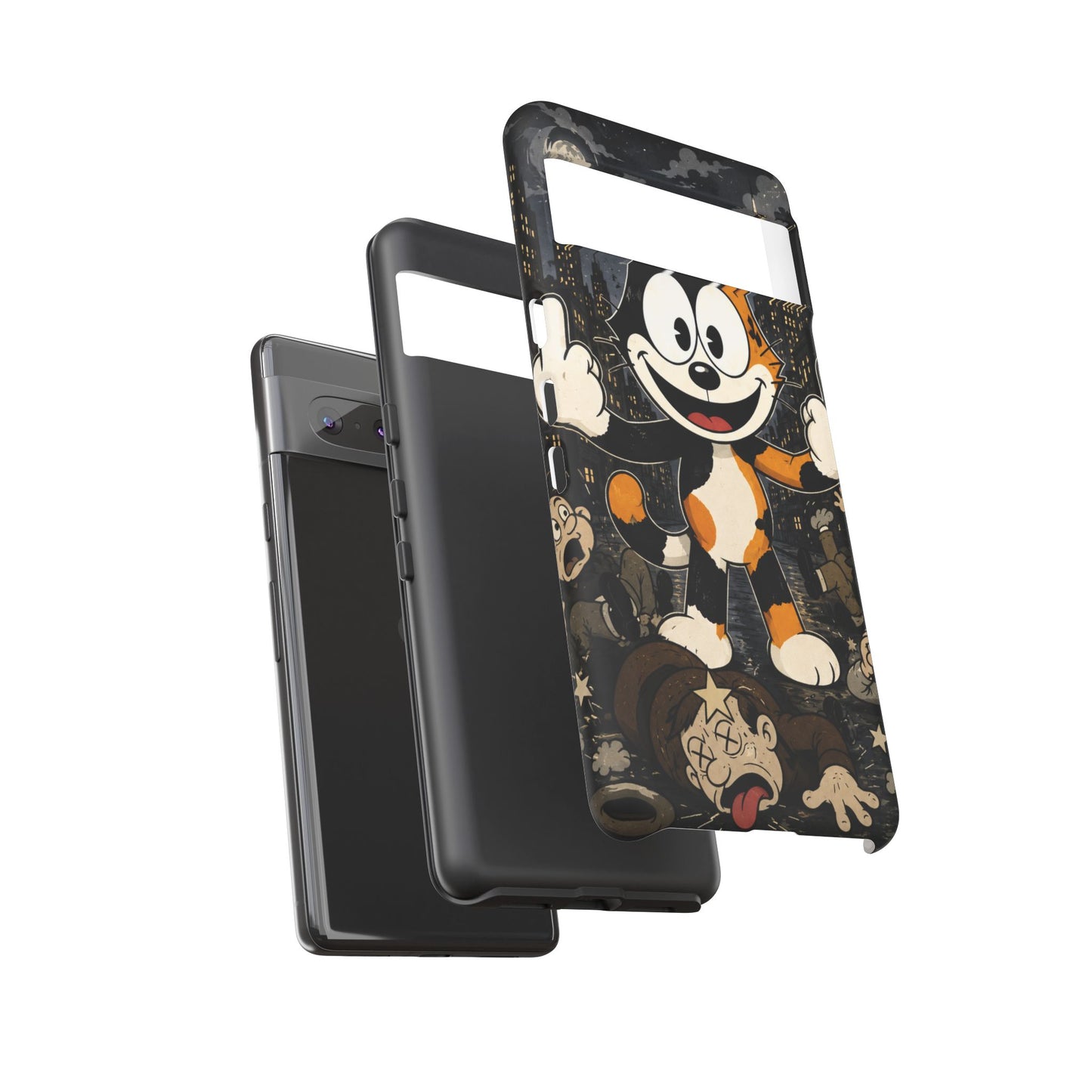 Vintage Cartoon Cat Phone Case — Edgy Felix-Style Illustration
