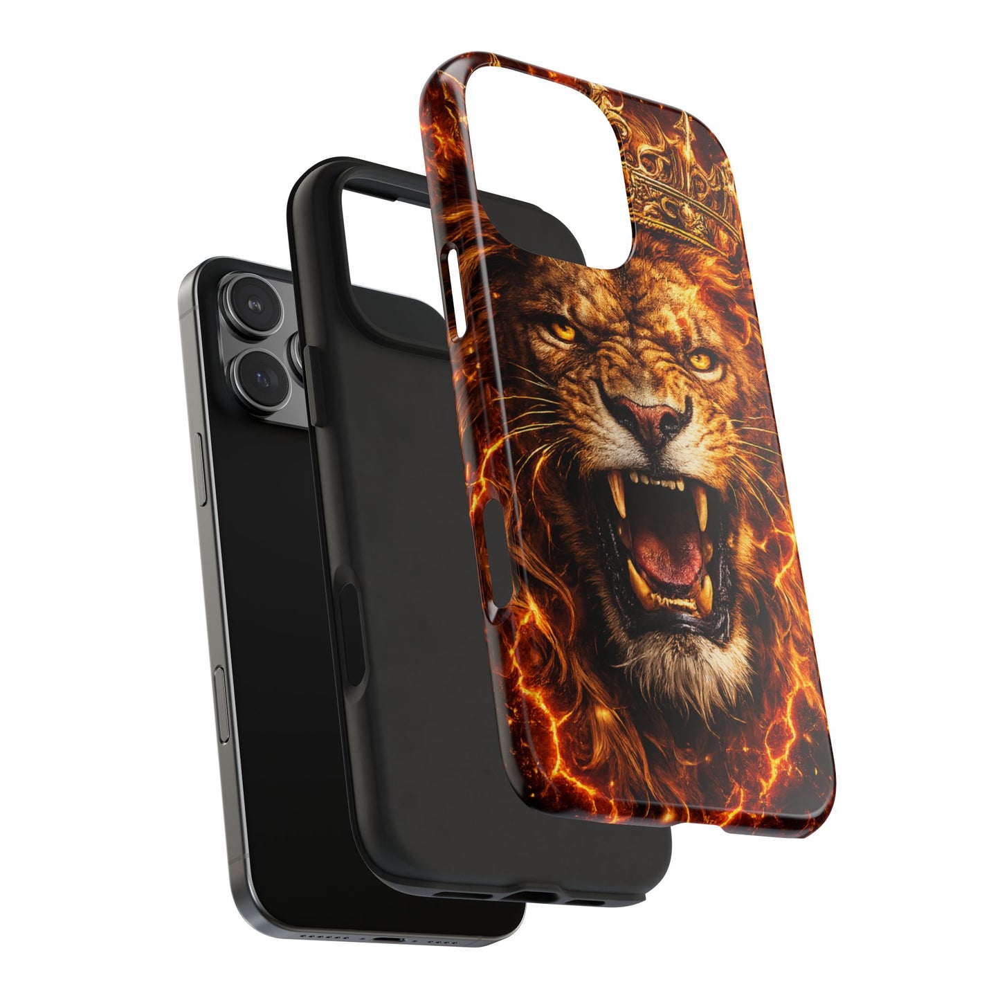 Fiery Lion King Tough Phone Case — Protective iPhone Case with Roaring Crown Design