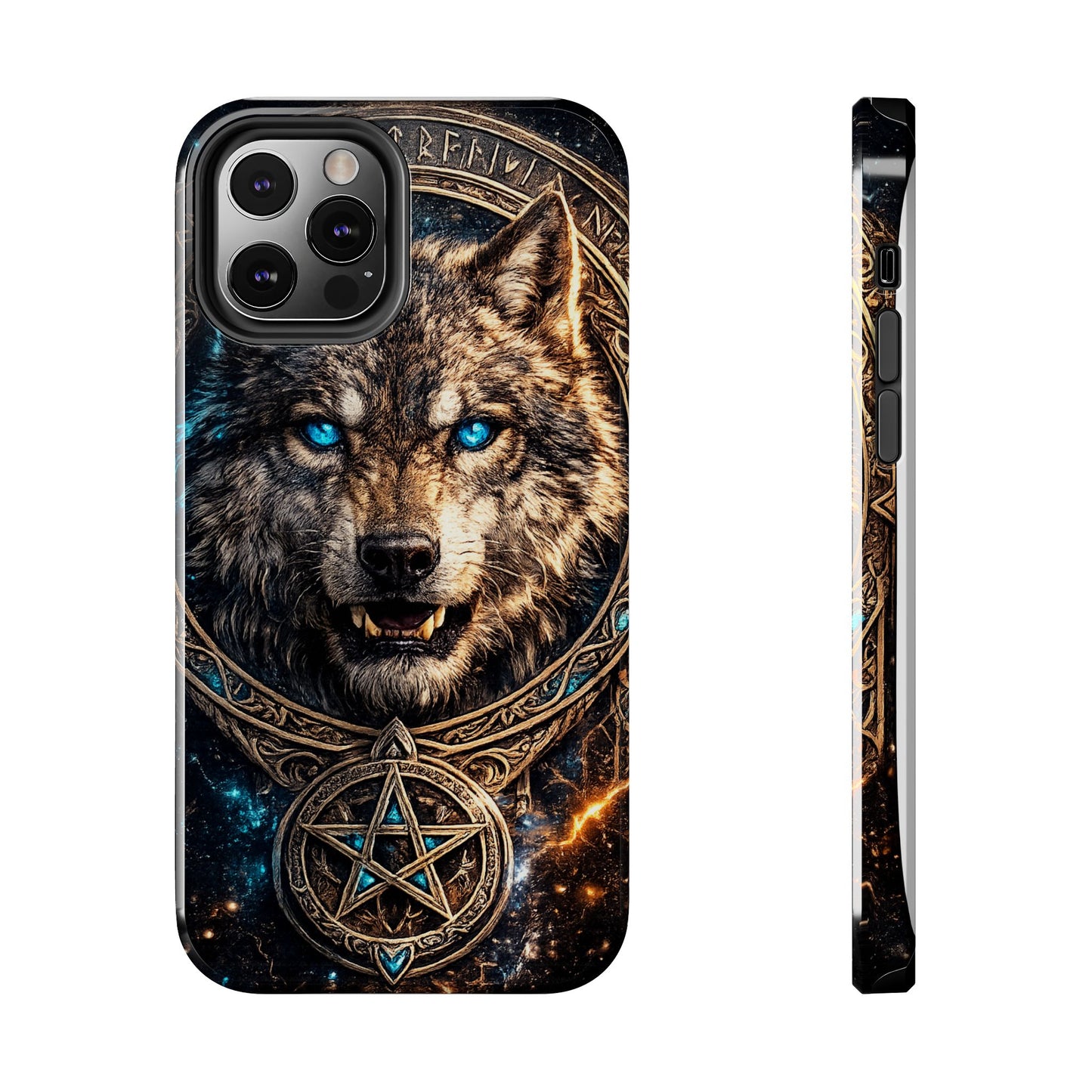 Wolf Pentagram Phone Case - Rugged Mystic Phone Cover with Glowing Blue Eyes
