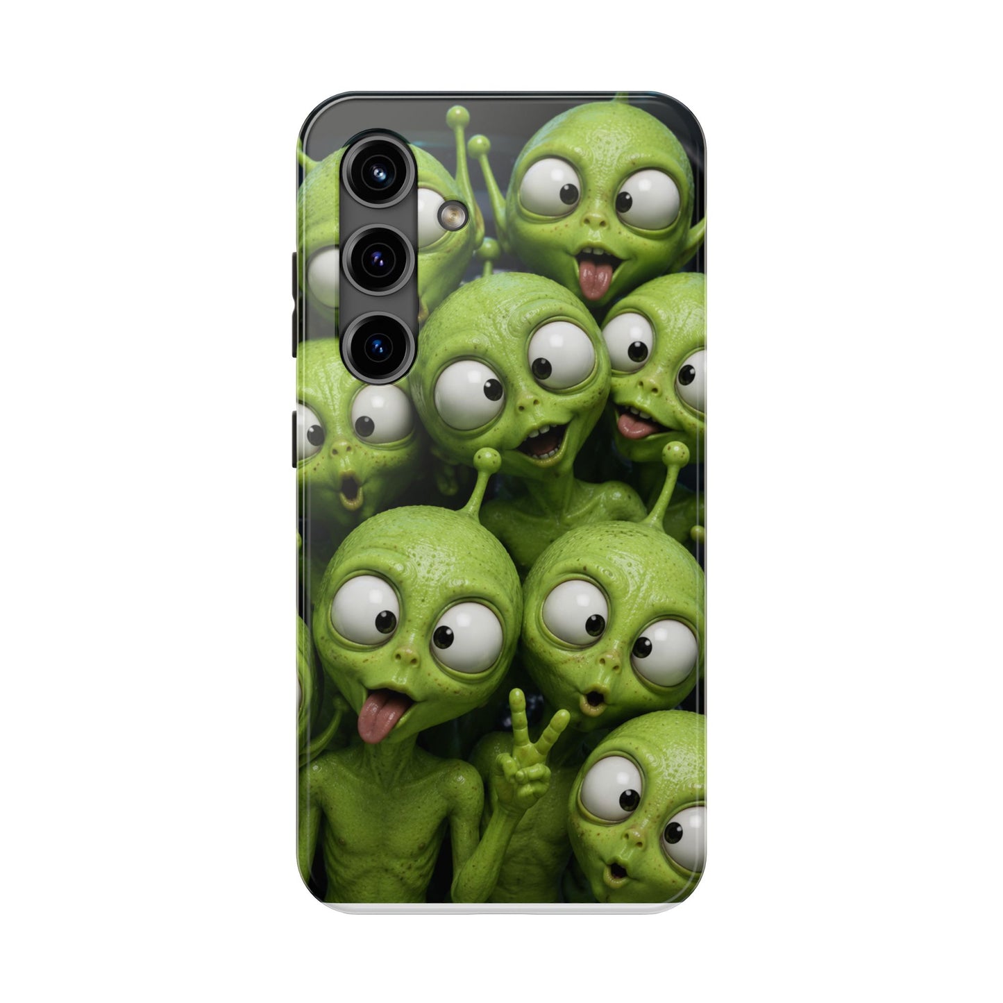 Alien Selfie Tough Phone Case — Cute Green Cartoon Aliens Protective Cover