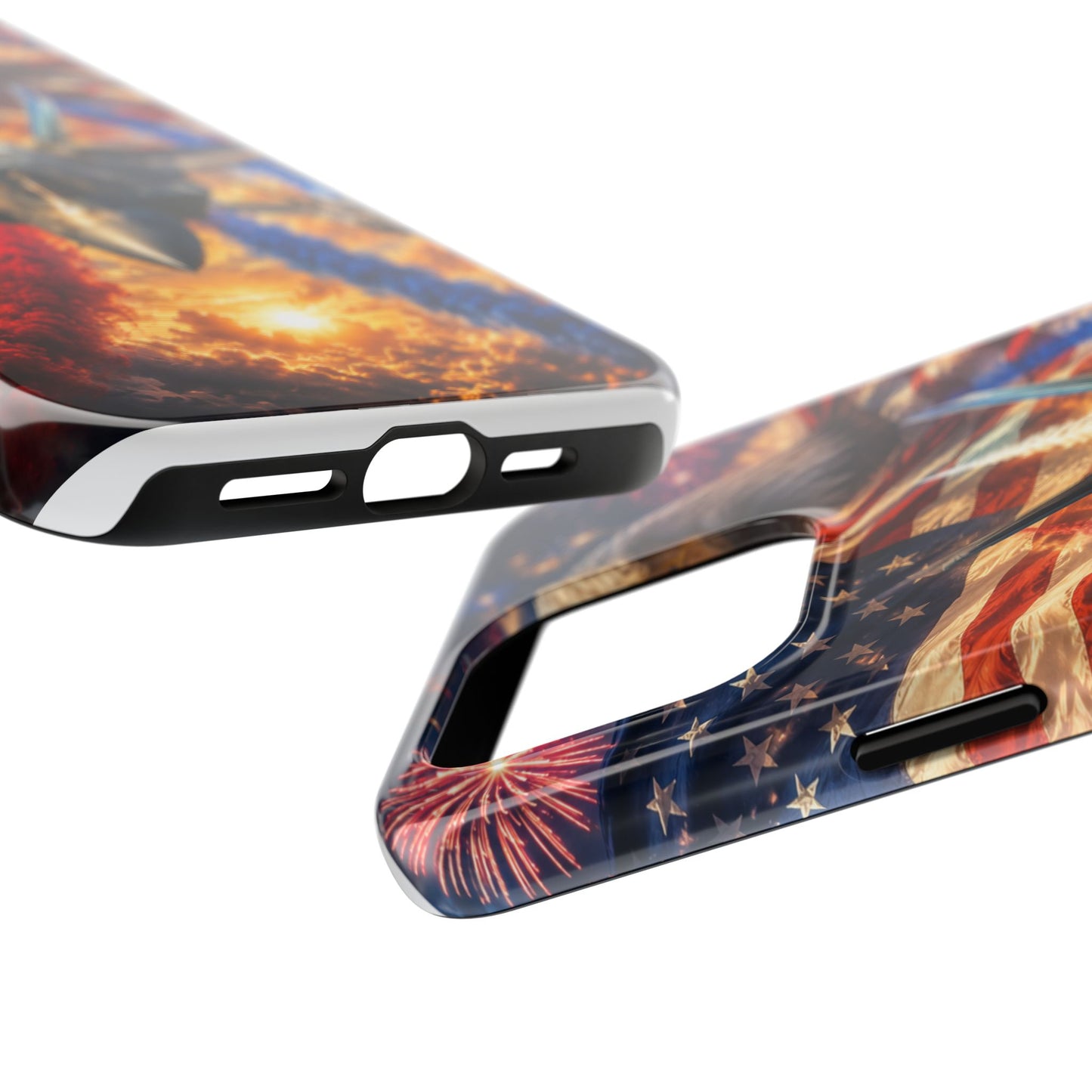 Patriotic Fighter Jet Phone Case with Eagle, American Flag & Fireworks Design
