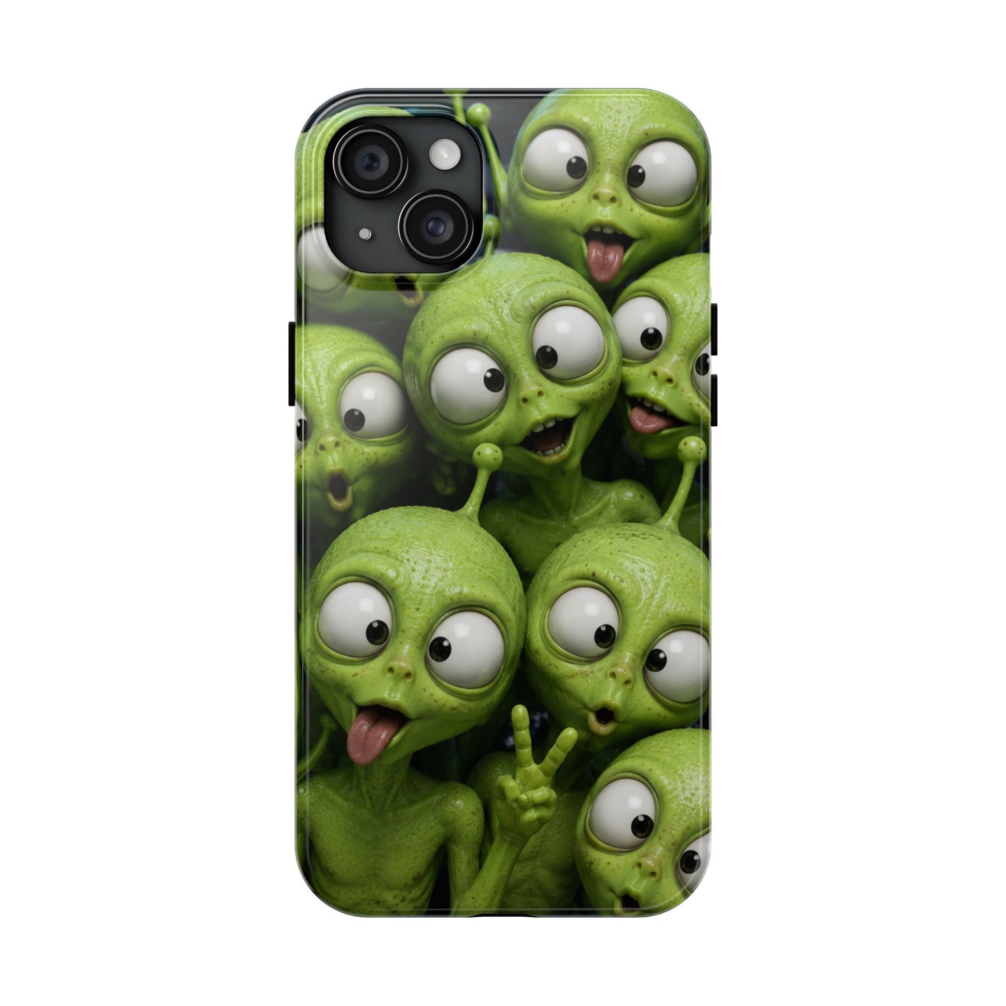 Alien Selfie Tough Phone Case — Cute Green Cartoon Aliens Protective Cover