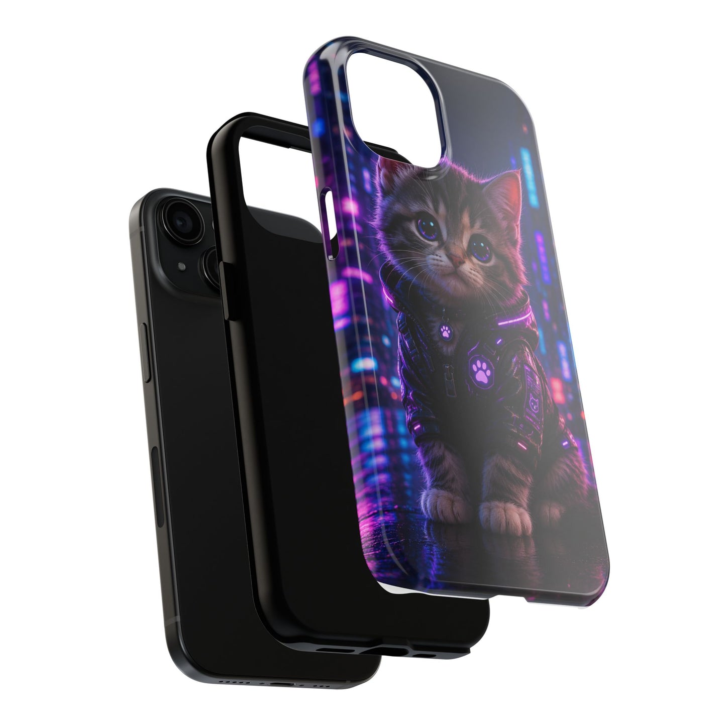 Cyberpunk Kitten Tough Phone Case — Neon Cat Protective Phone Cover
