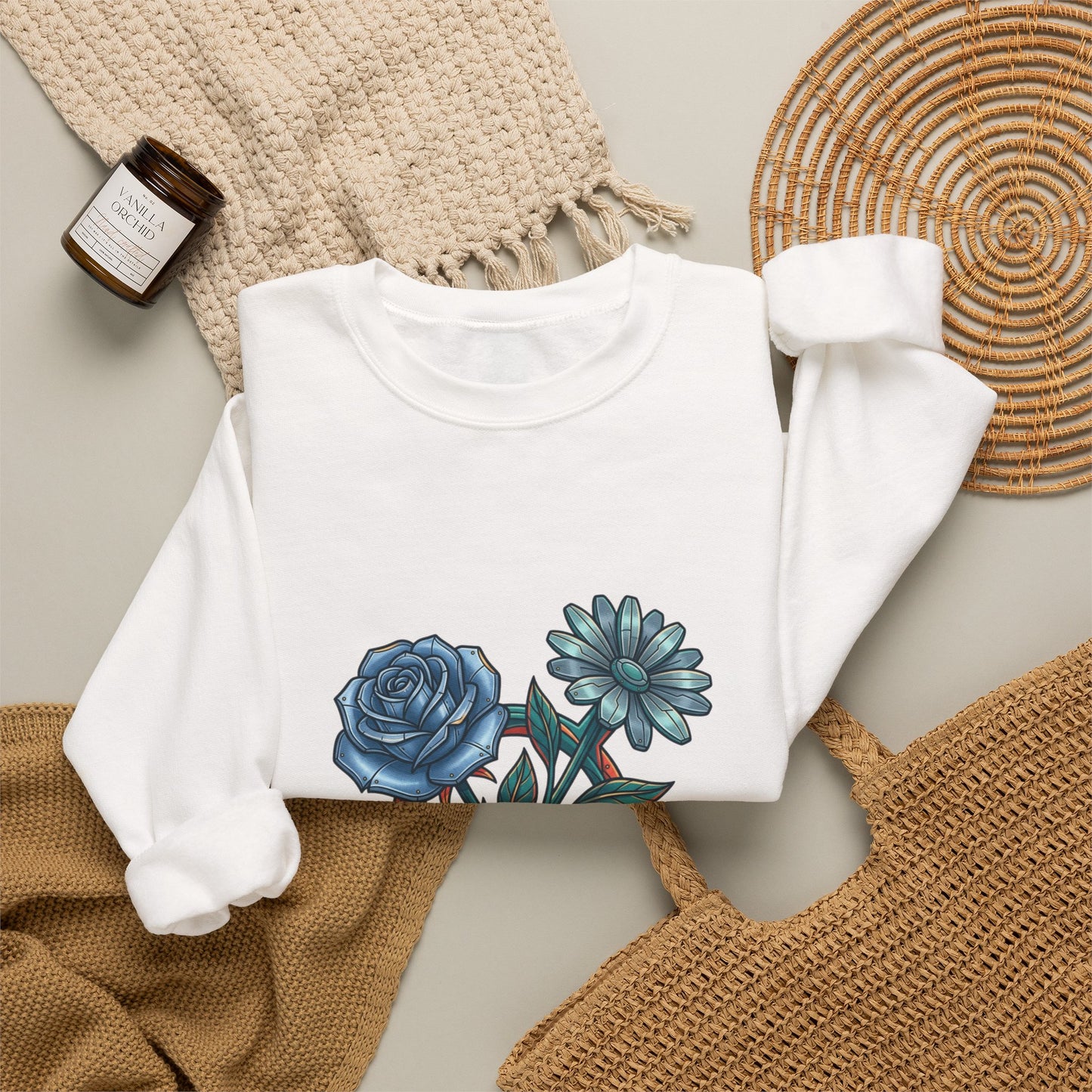 Birth Flower Crewneck Sweatshirt | Botanical Watercolor, Personalized Name