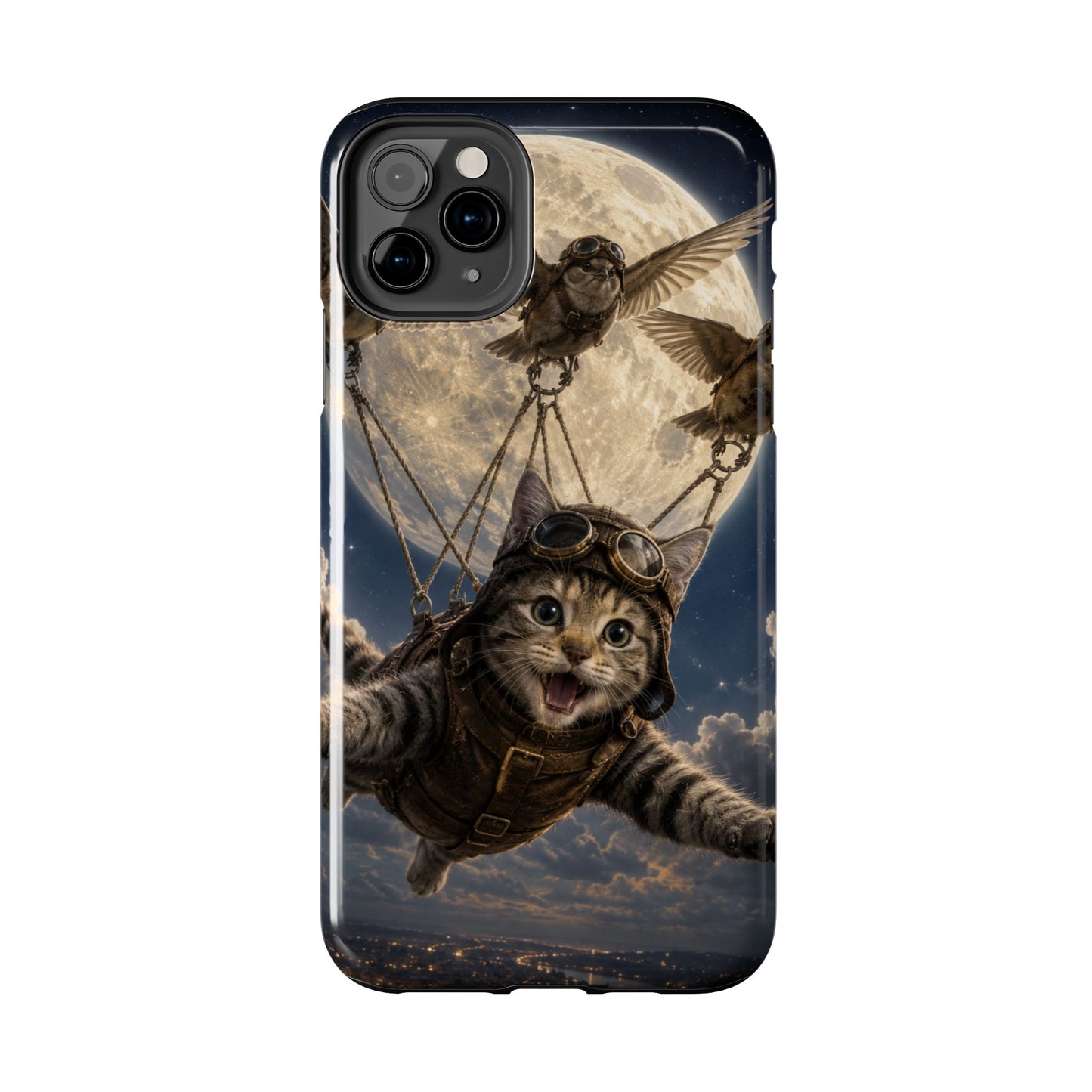 Cat Pilot Phone Case — Adventure Kitty Moonlit Flight Tough Protection