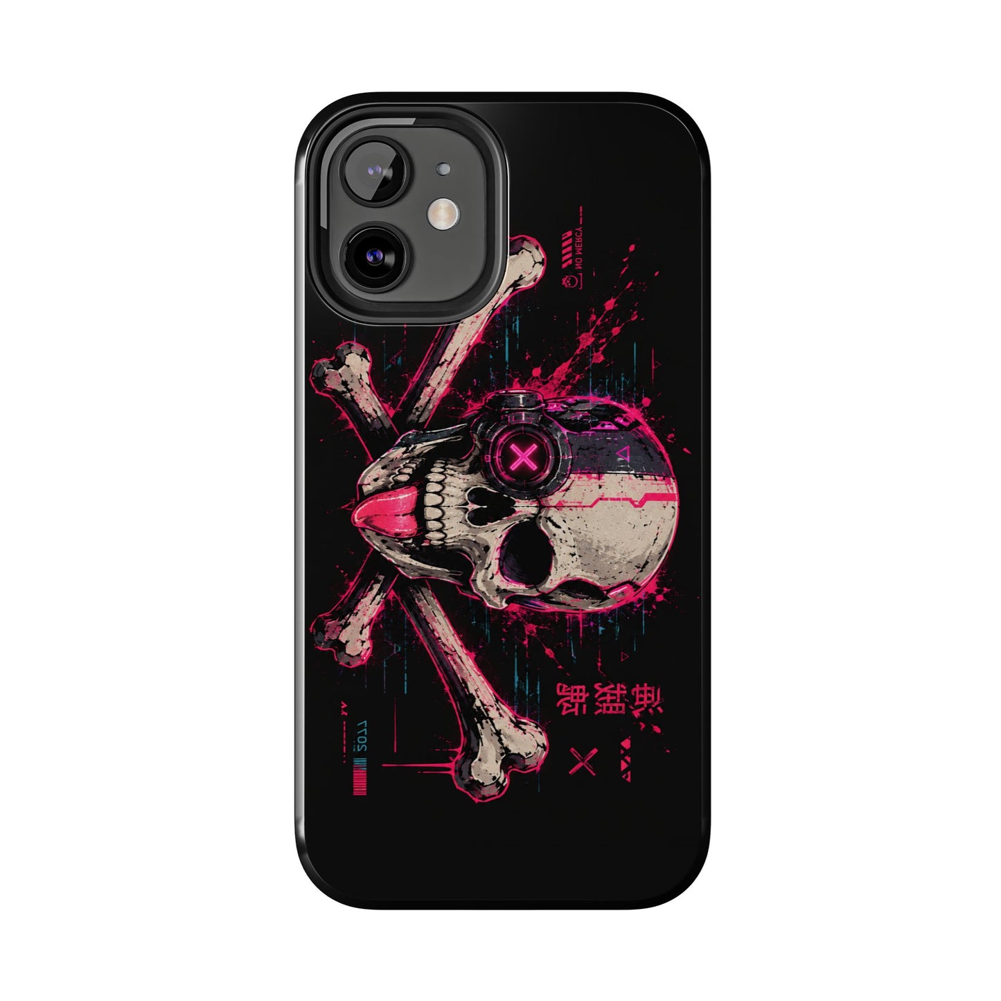 Skull & Crossbones Tough Phone Case — Neon Cyberpunk Skull Design