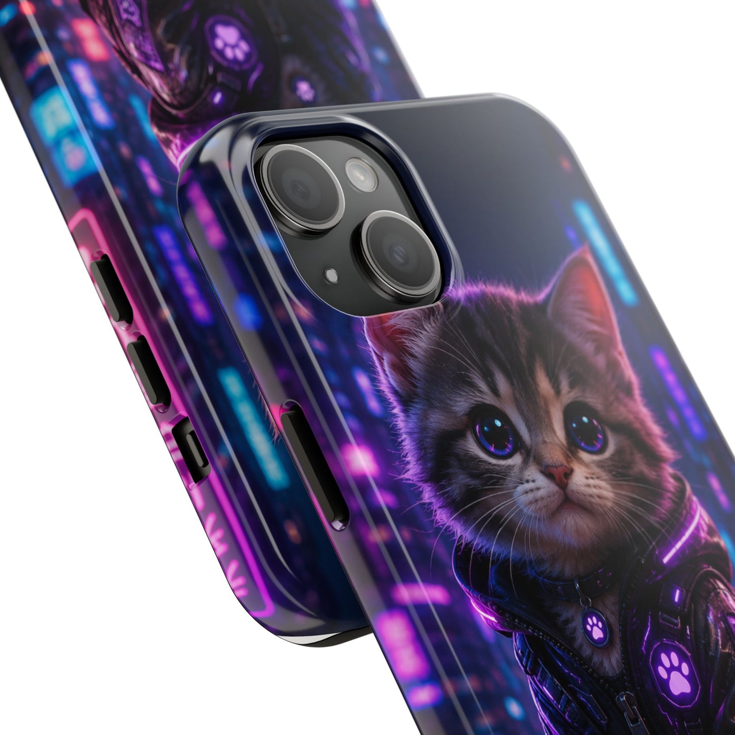 Cyberpunk Kitten Tough Phone Case — Neon Cat Protective Phone Cover