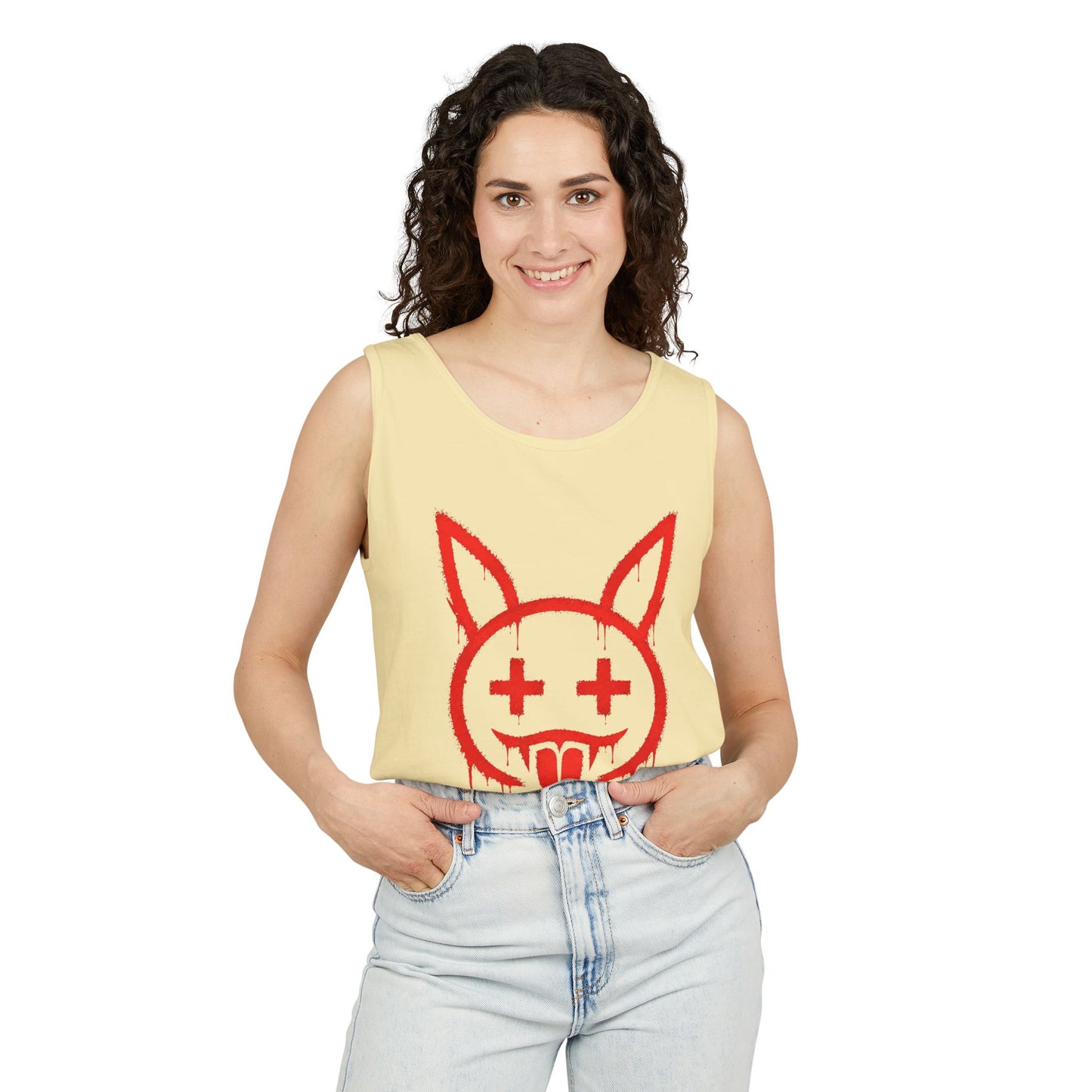 Graffiti Bunny Drip Tank Top,  Distressed Red Stencil Graphic