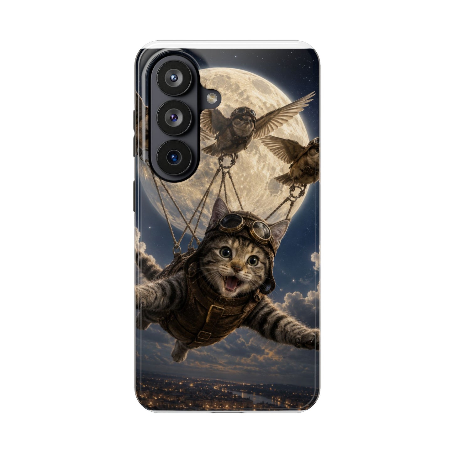 Cat Pilot Phone Case — Adventure Kitty Moonlit Flight Tough Protection