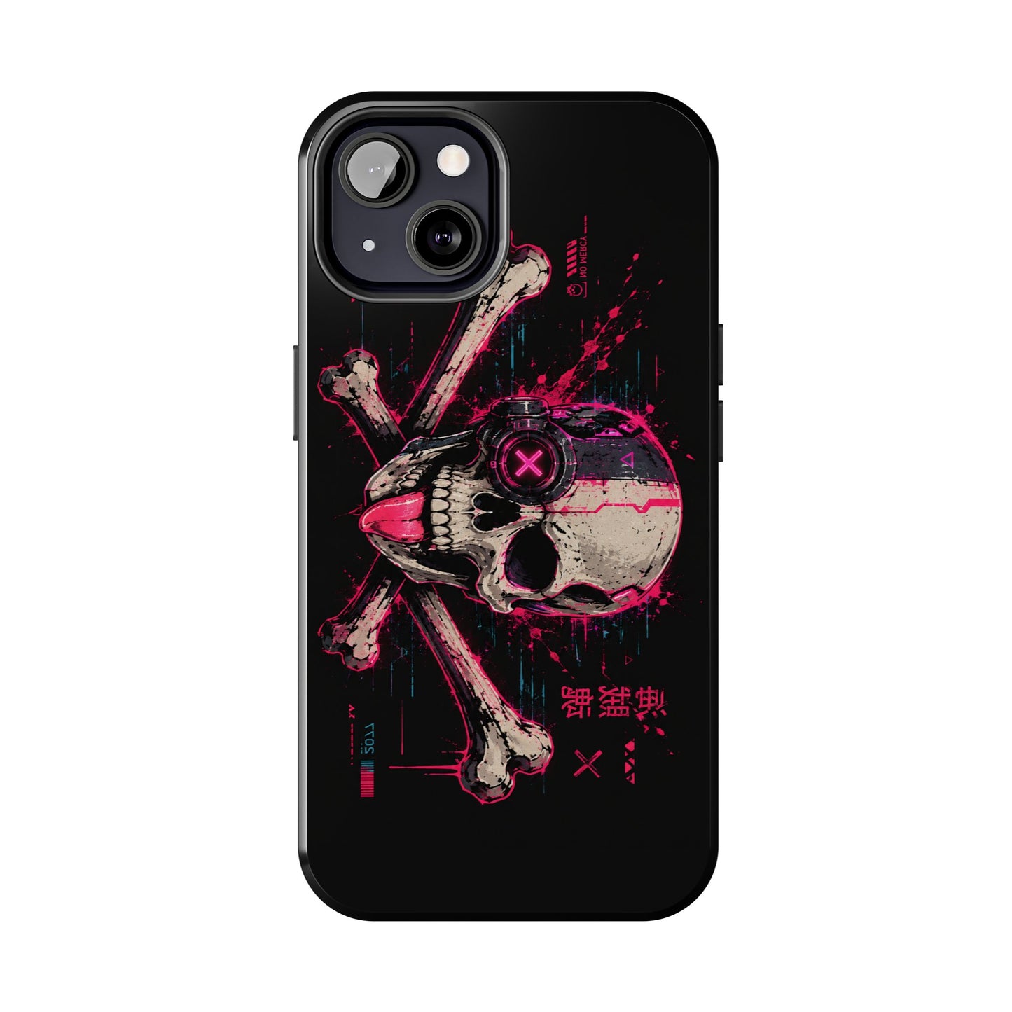 Skull & Crossbones Tough Phone Case — Neon Cyberpunk Skull Design