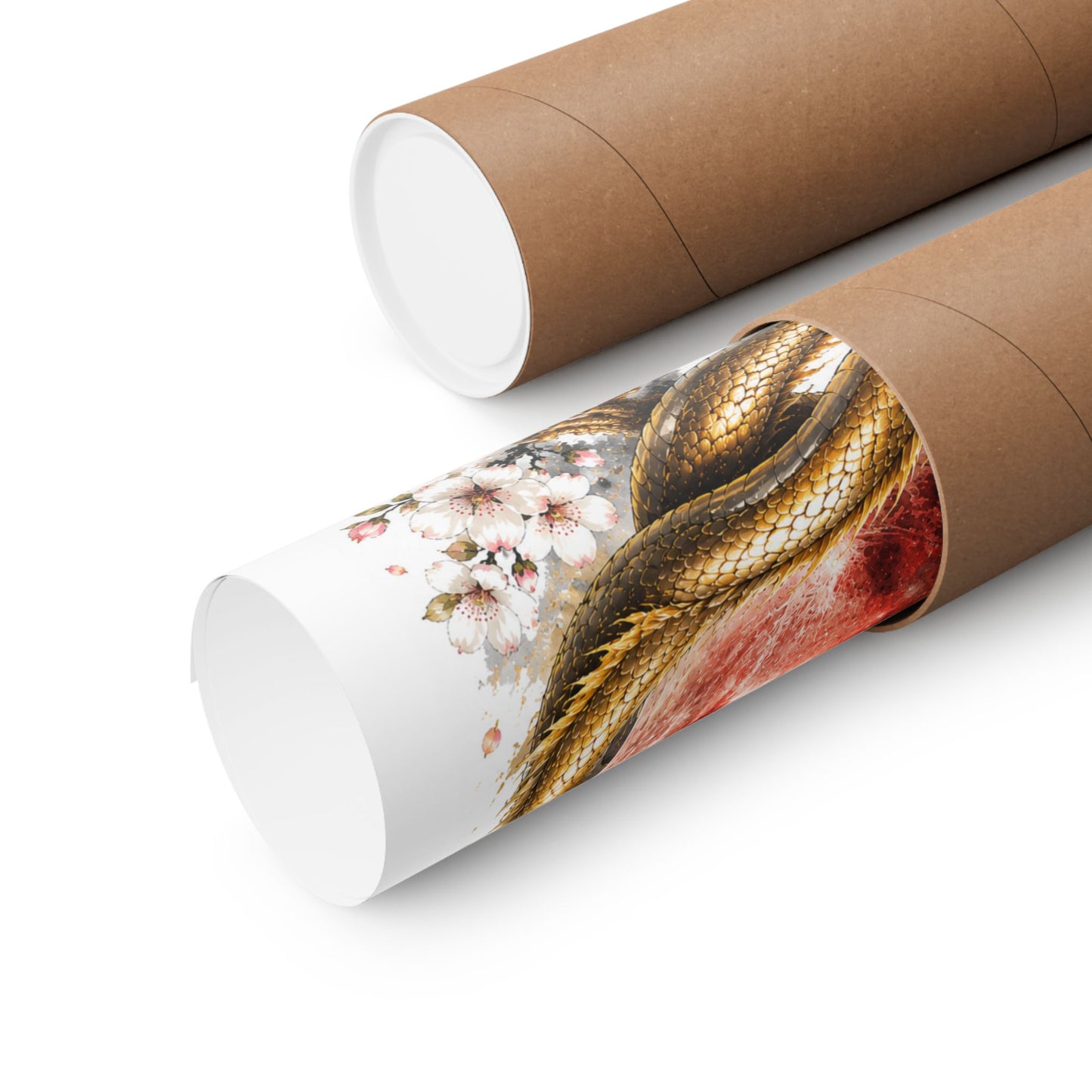 Golden Dragon & Red Moon Matte Poster — Japanese Cherry Blossom Wall Art