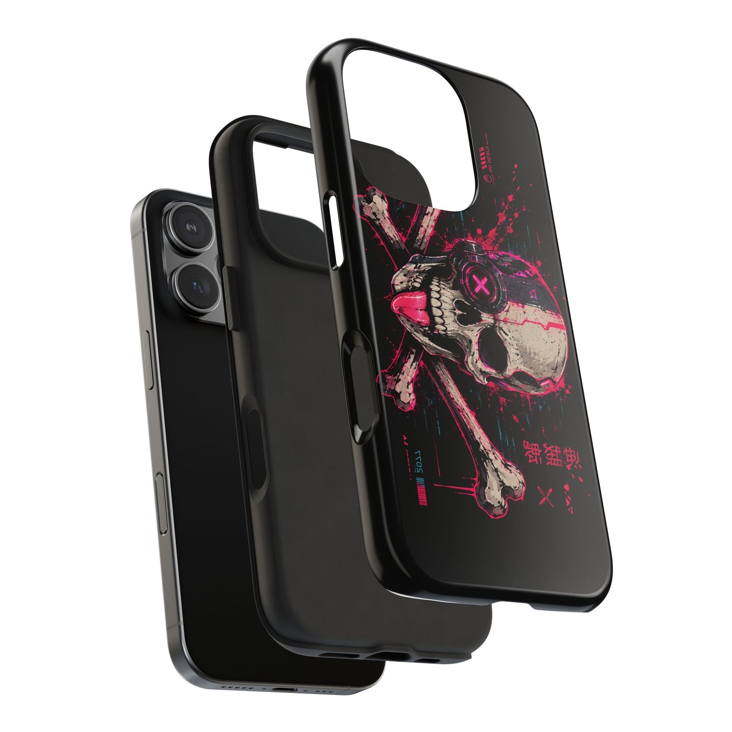 Skull & Crossbones Tough Phone Case — Neon Cyberpunk Skull Design
