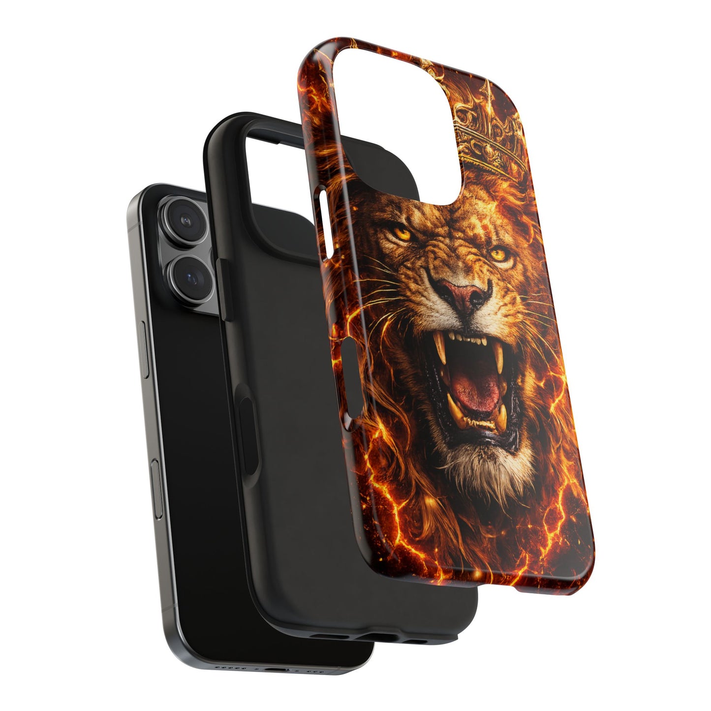 Fiery Lion King Tough Phone Case — Protective iPhone Case with Roaring Crown Design