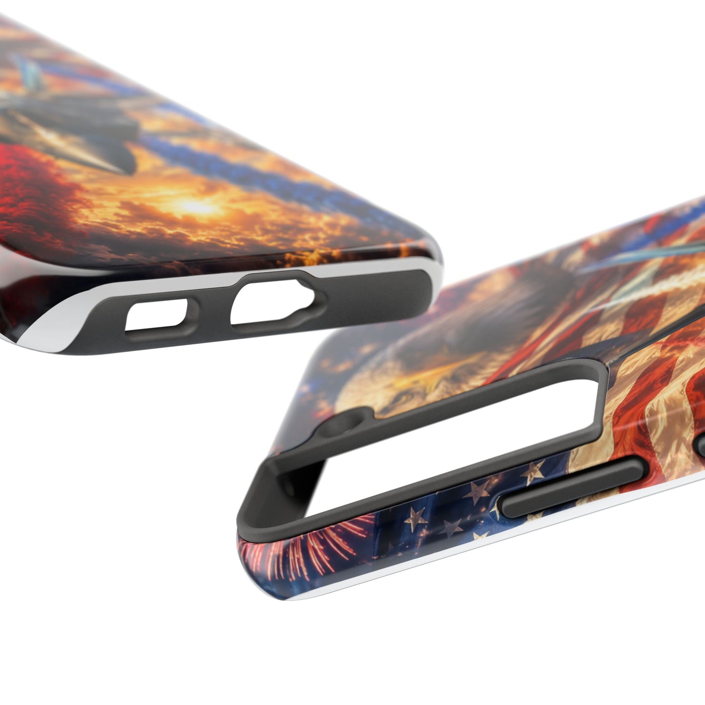Patriotic Fighter Jet Phone Case with Eagle, American Flag & Fireworks Design