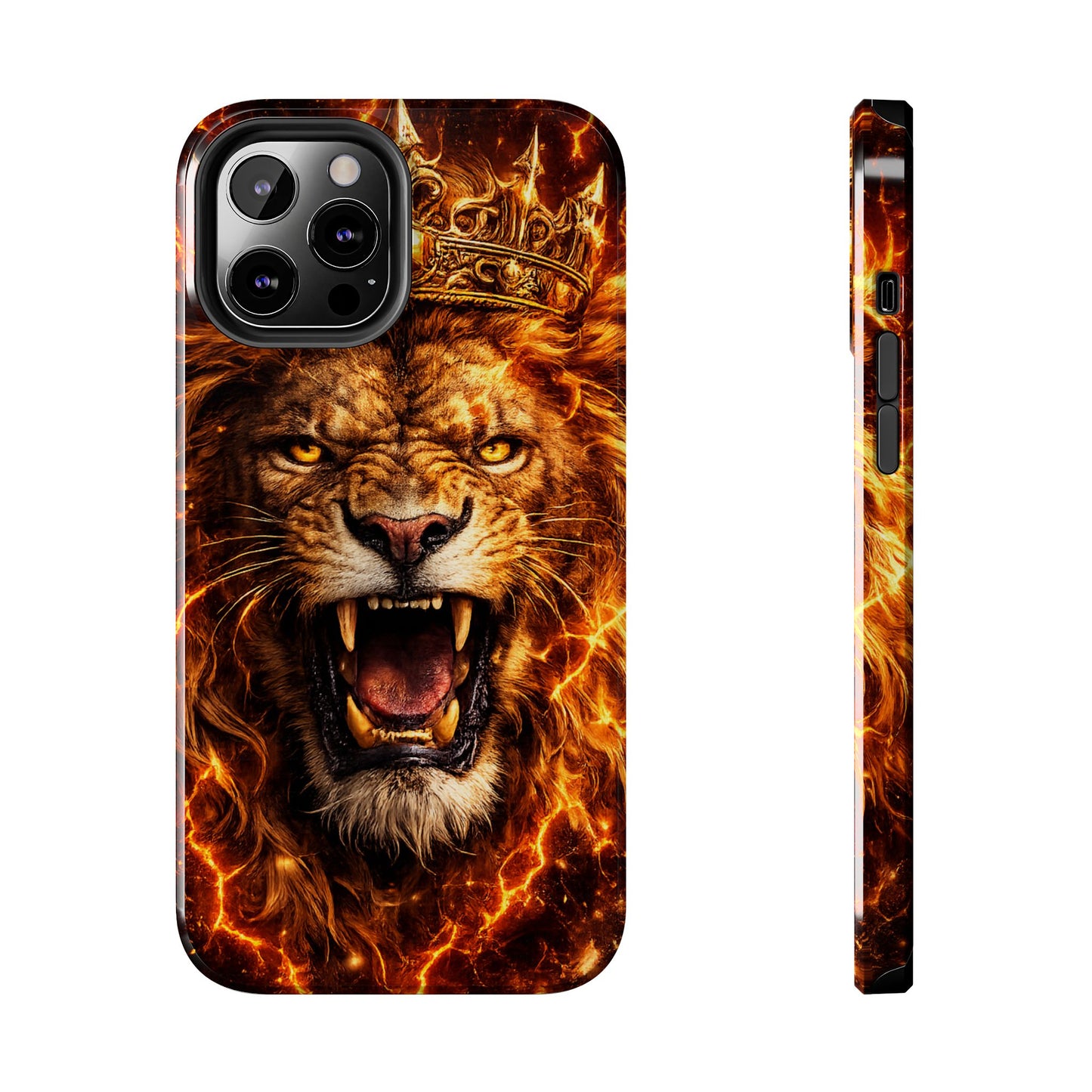 Fiery Lion King Tough Phone Case — Protective iPhone Case with Roaring Crown Design