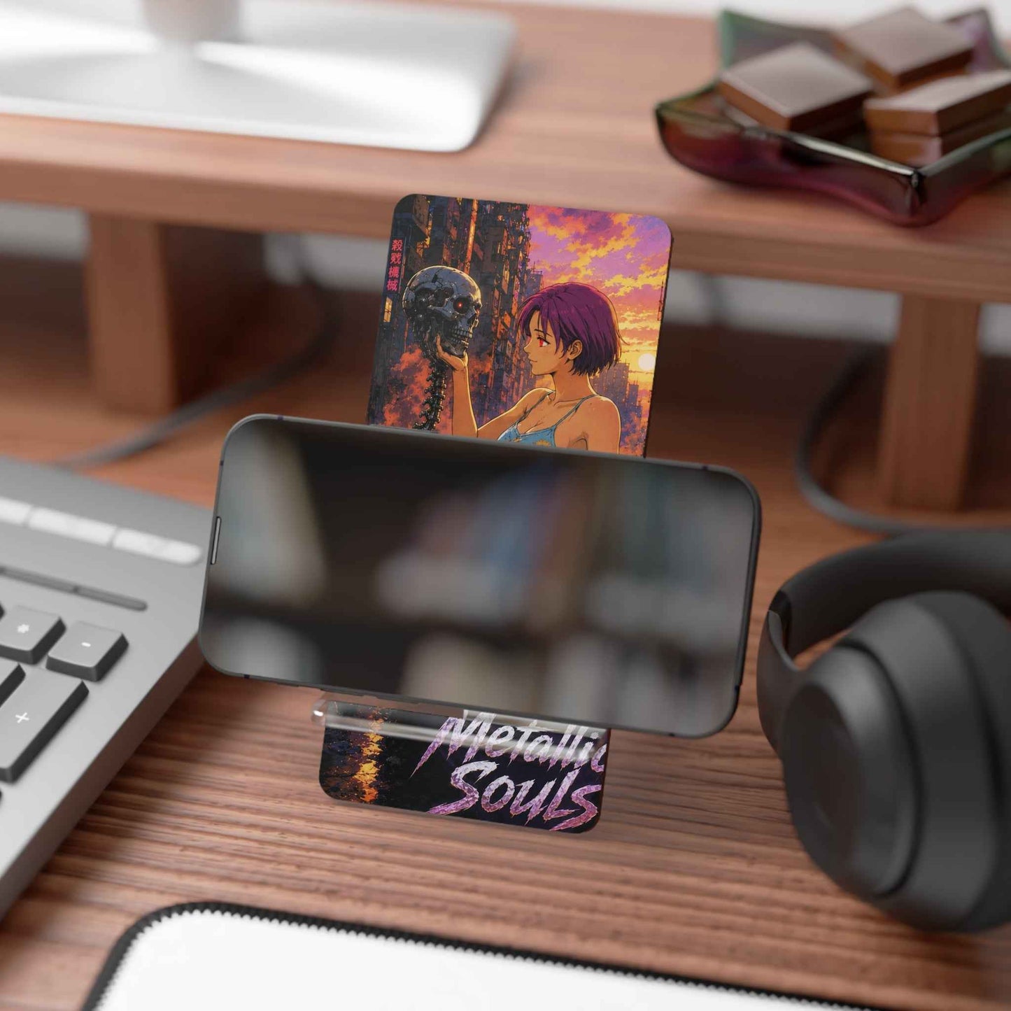 Phone Stand — Anime Girl Skull Design "Metallic Souls" Mobile Display Stand