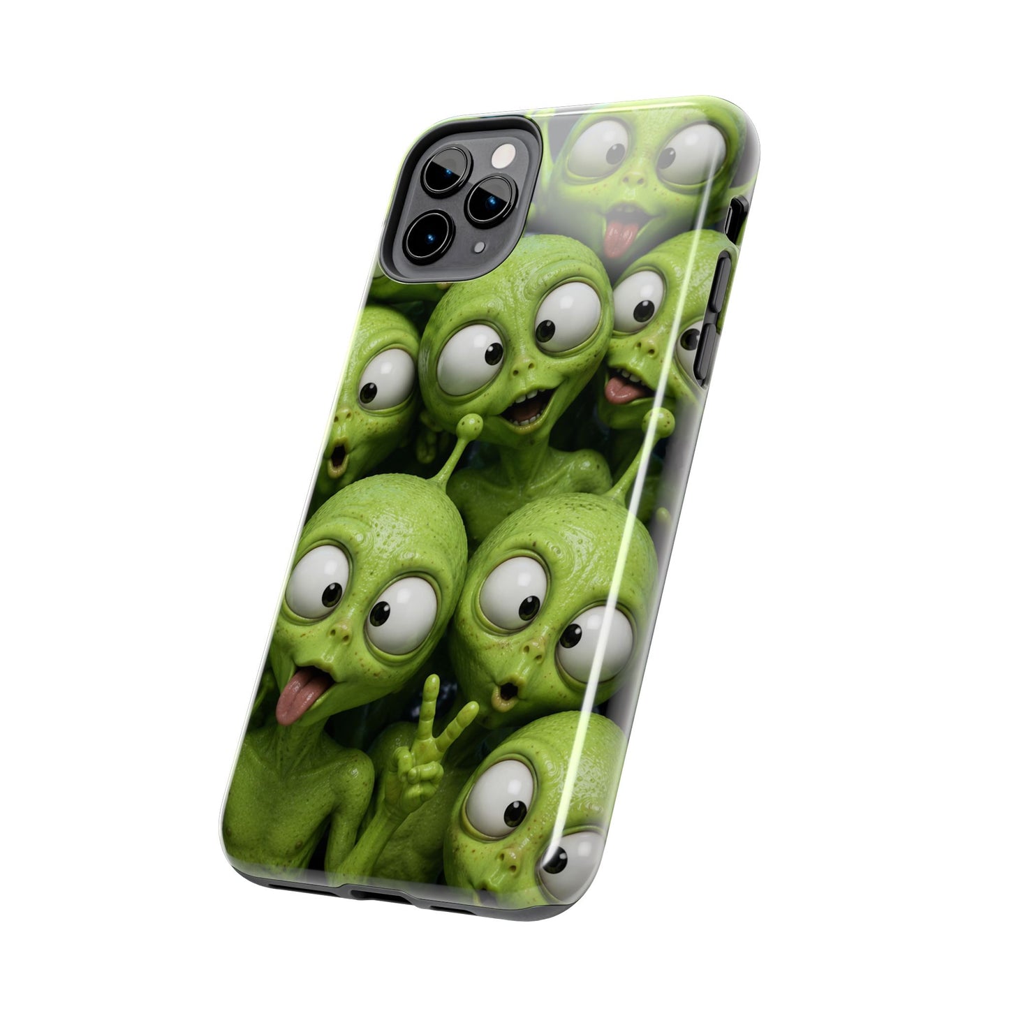 Alien Selfie Tough Phone Case — Cute Green Cartoon Aliens Protective Cover