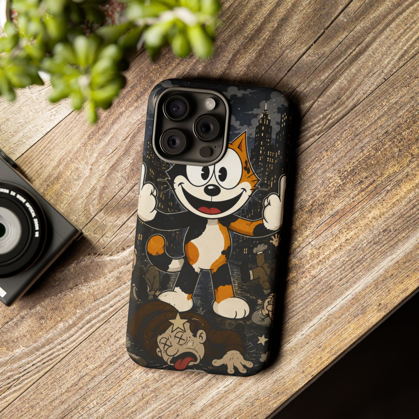Vintage Cartoon Cat Phone Case — Edgy Felix-Style Illustration