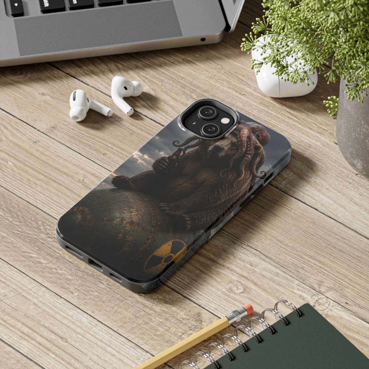 Tough Phone Case — Post‑Apocalyptic Bear with Octopus Helmet on Nuclear Bomb