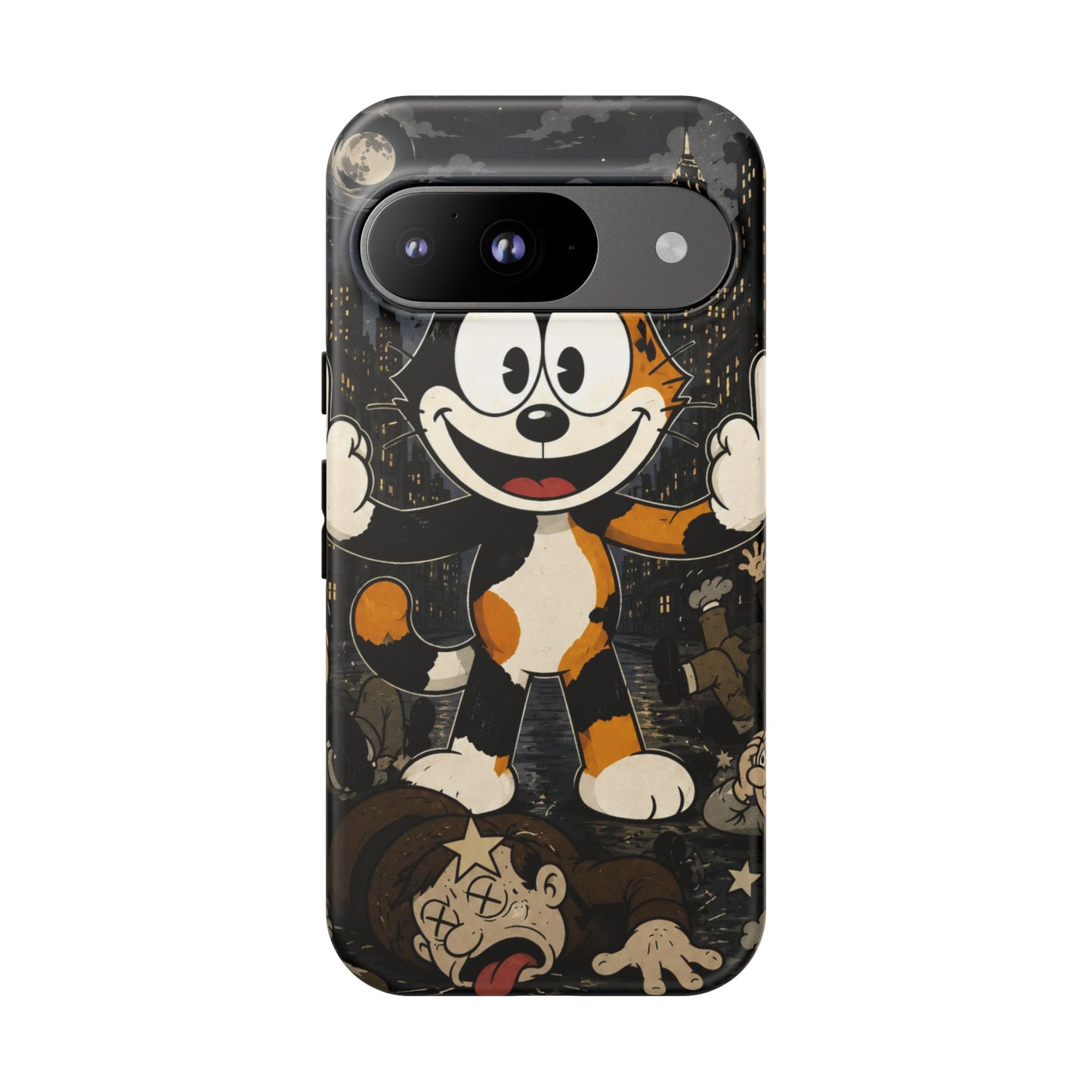 Vintage Cartoon Cat Phone Case — Edgy Felix-Style Illustration