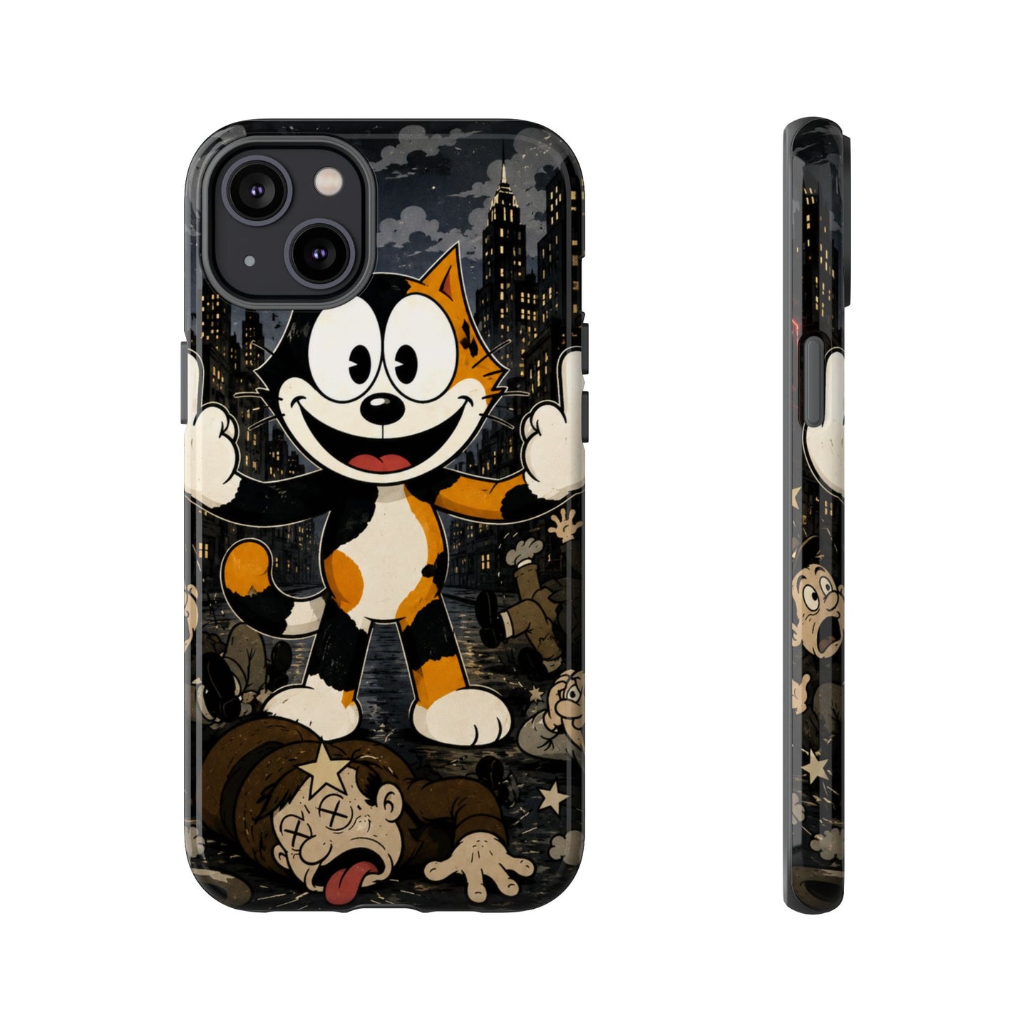 Vintage Cartoon Cat Phone Case — Edgy Felix-Style Illustration