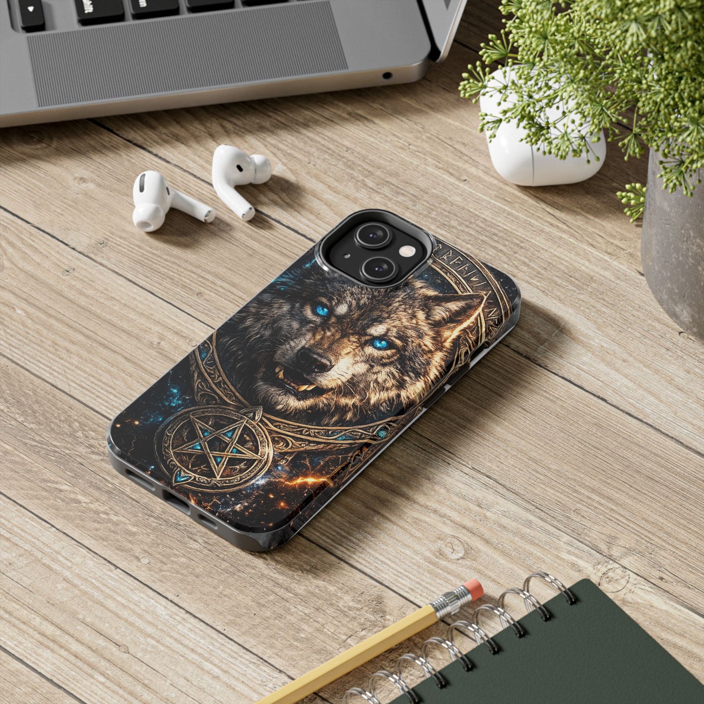 Wolf Pentagram Phone Case - Rugged Mystic Phone Cover with Glowing Blue Eyes