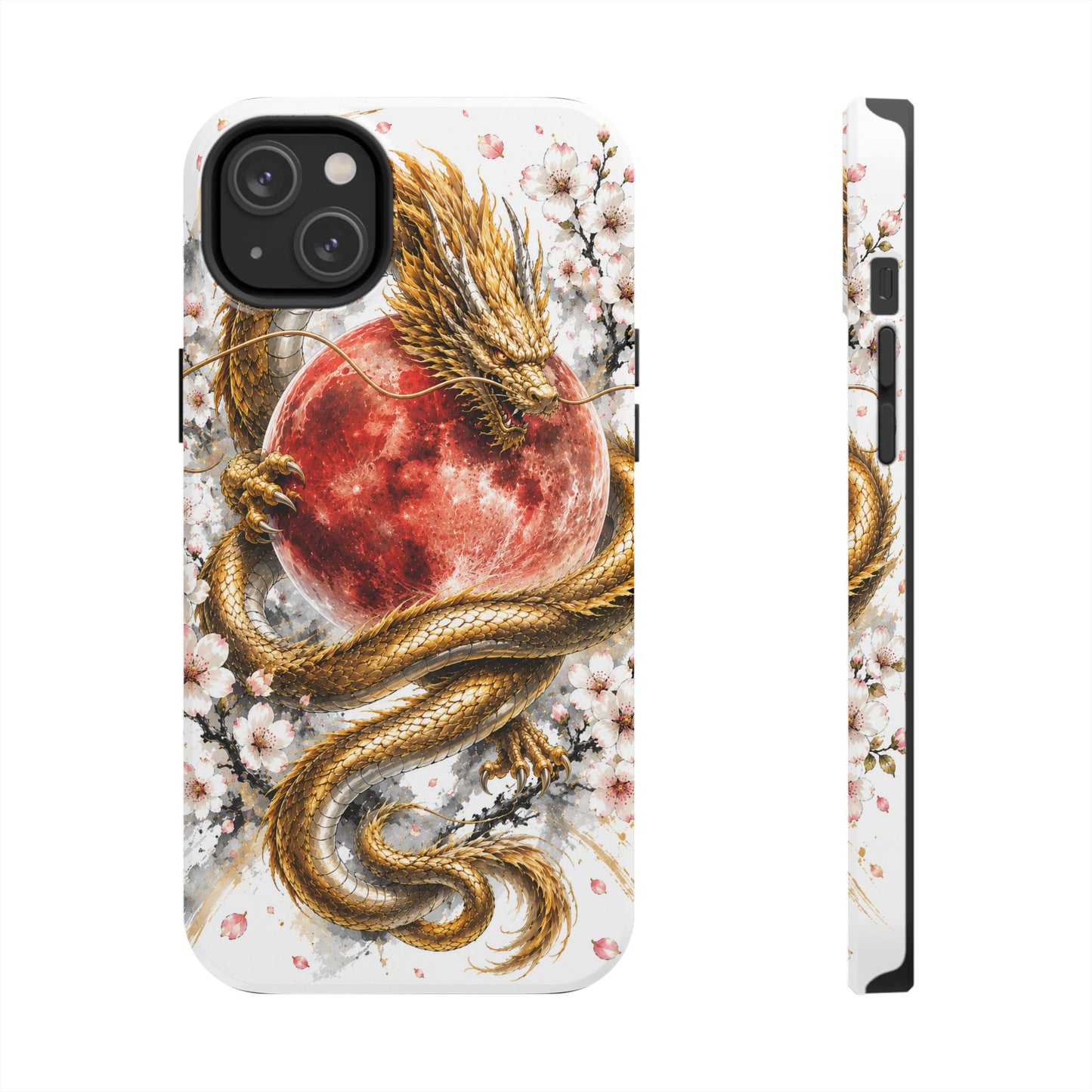Golden Dragon Phone Case — Red Moon & Cherry Blossom Tough Phone Case
