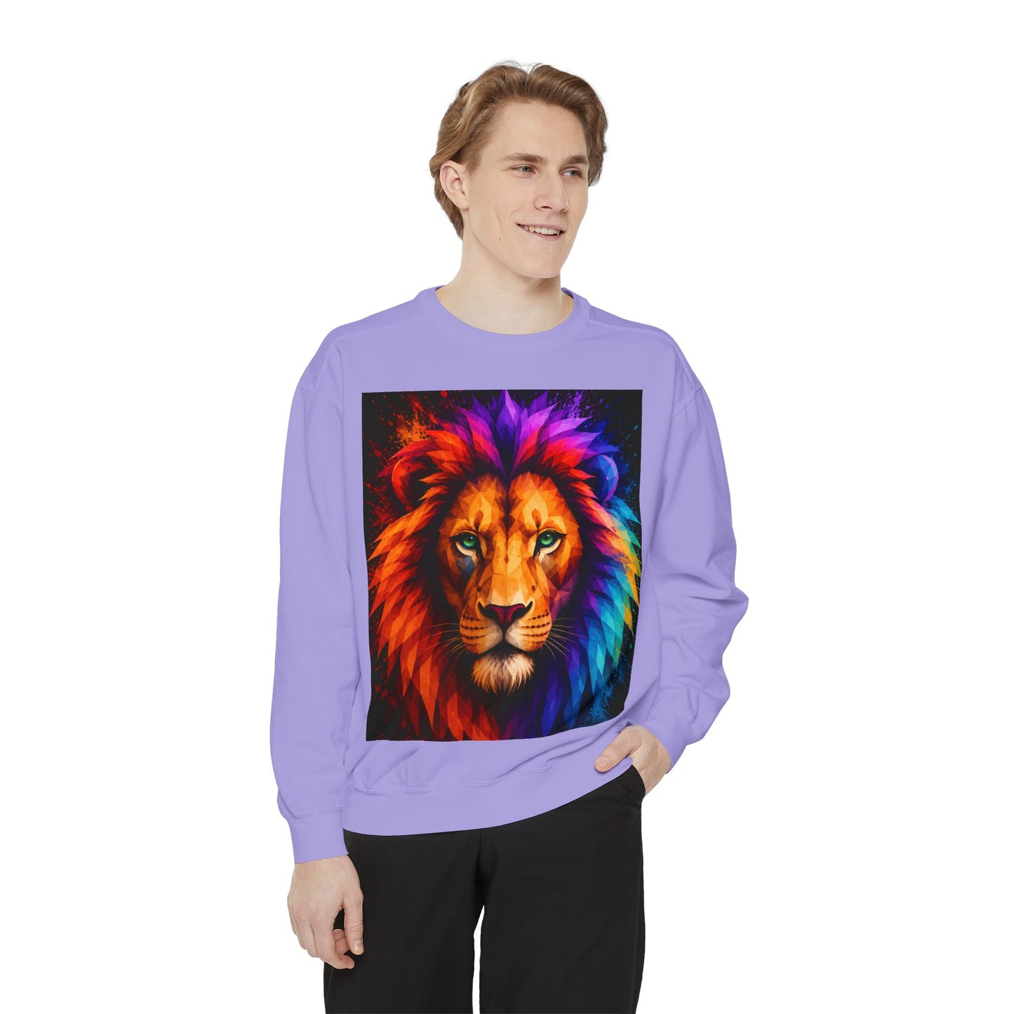 Colorful Lion Sweatshirt — Vibrant Rainbow Mane Crewneck