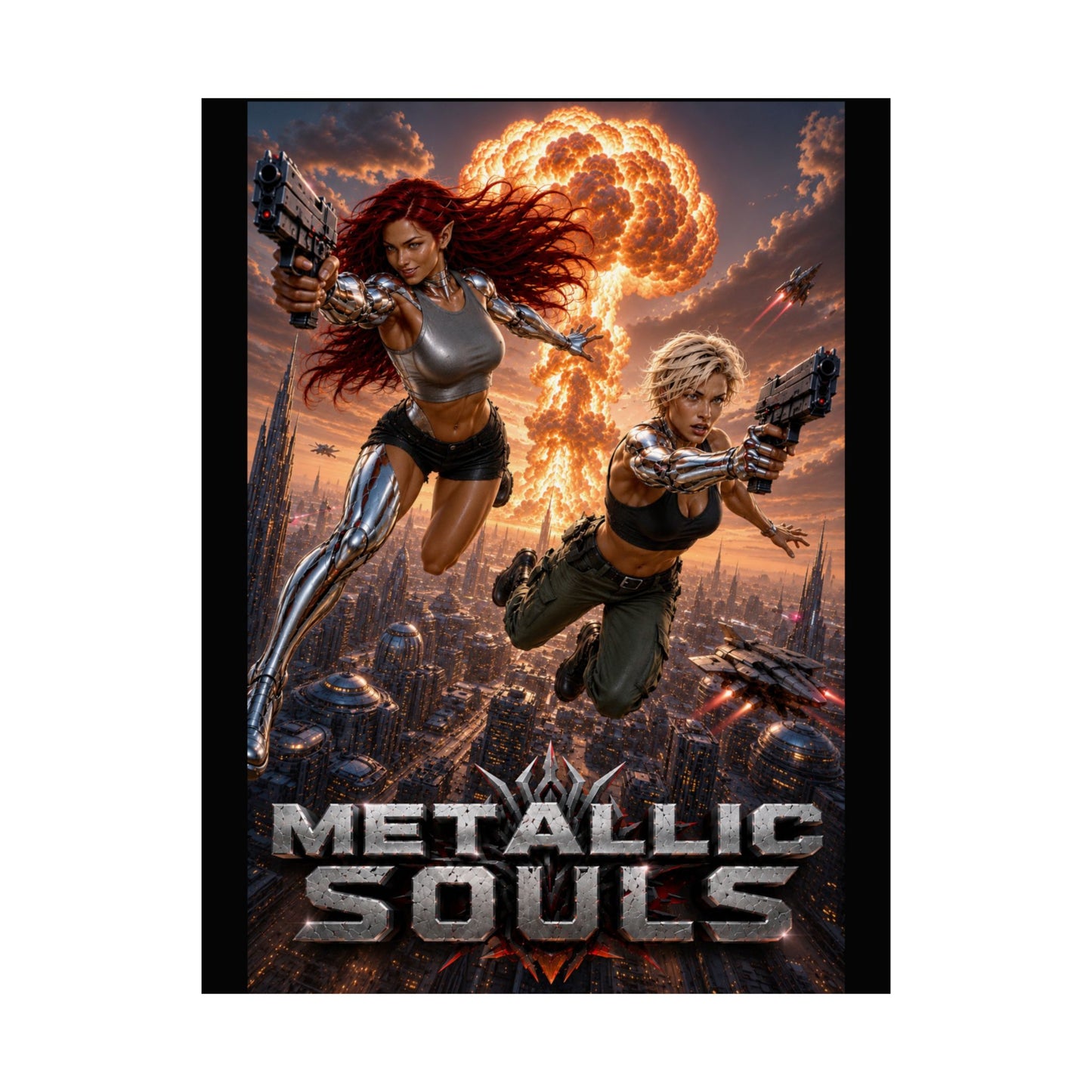 Metallic Souls Sci‑Fi Poster — Action Cyberpunk Movie Art