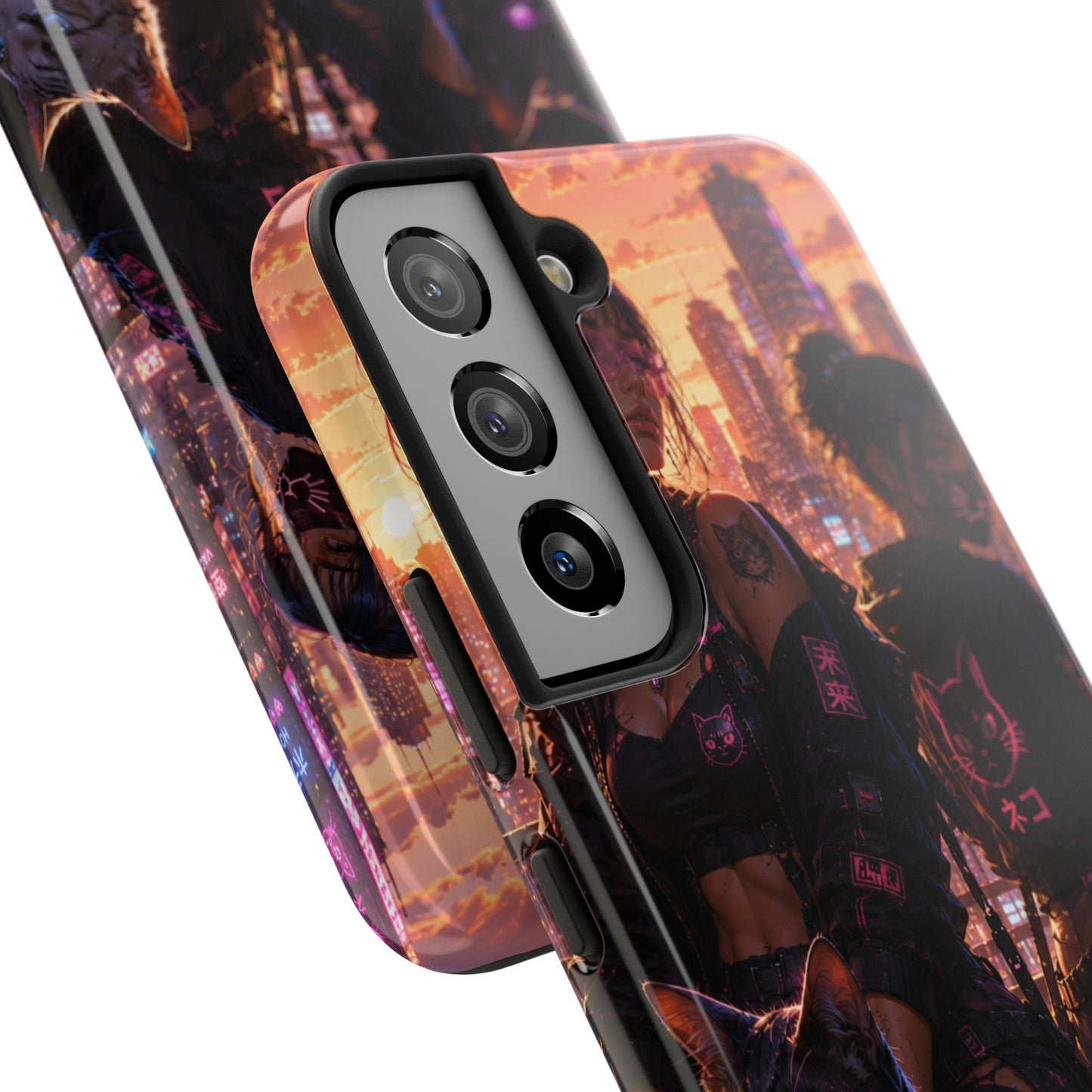 Cyberpunk Pack: Tough Phone Case with Neon Panther & City Sunset