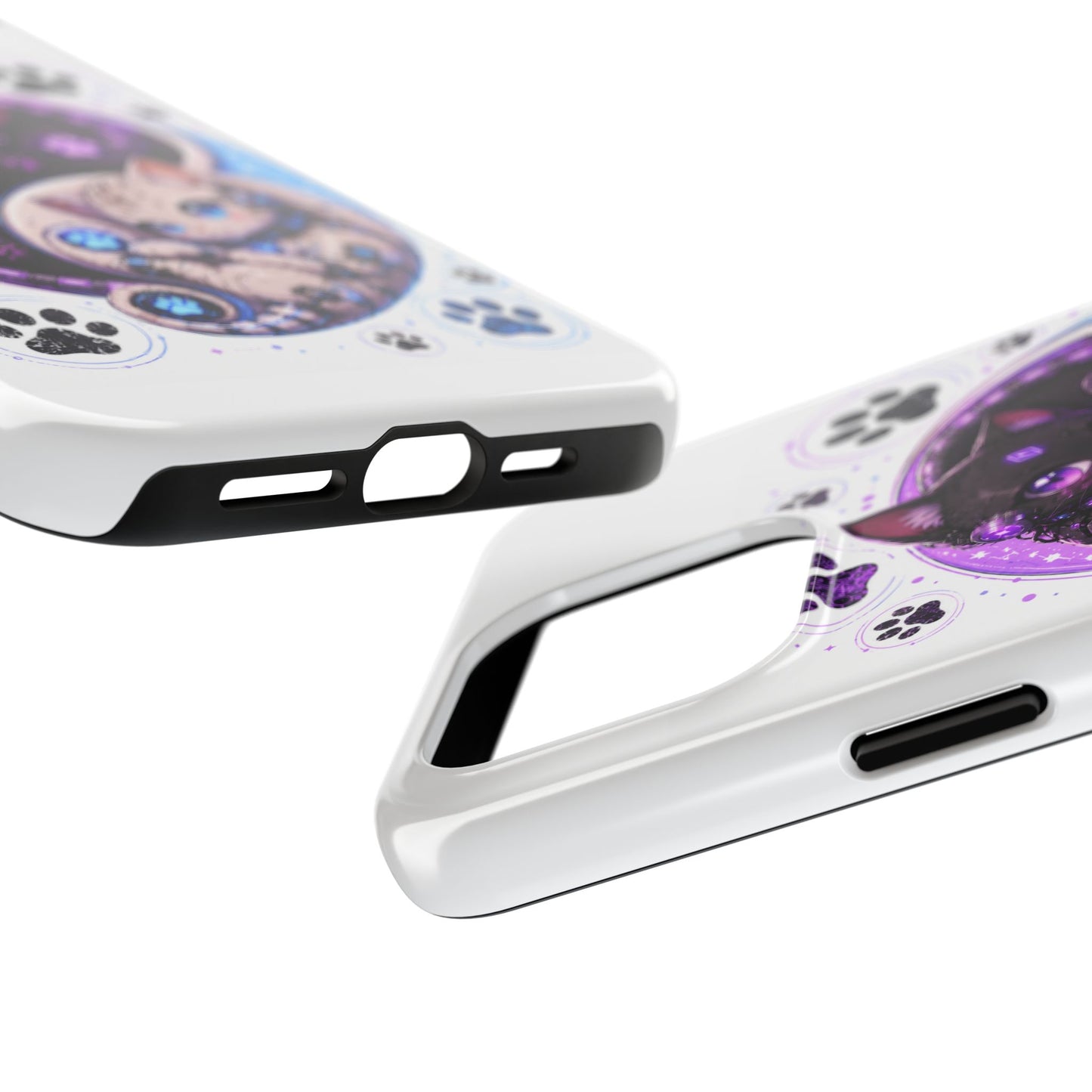 Cat Yin Yang Tough Phone Case — Black & White Kittens, Paw Print Protective Cover